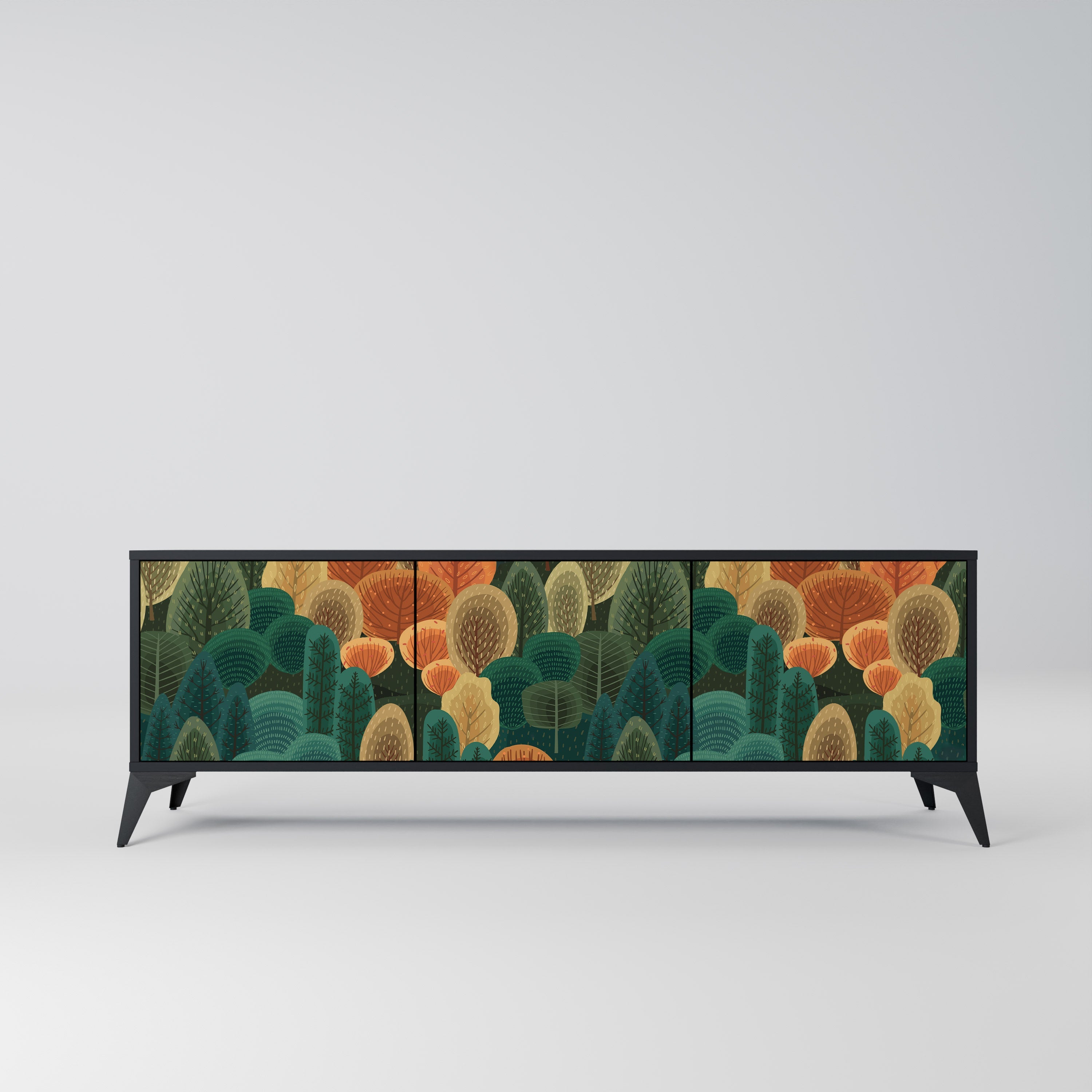 Meuble TV 3 portes KALEIDOSCOPE D'AUTOMNE, finition noire