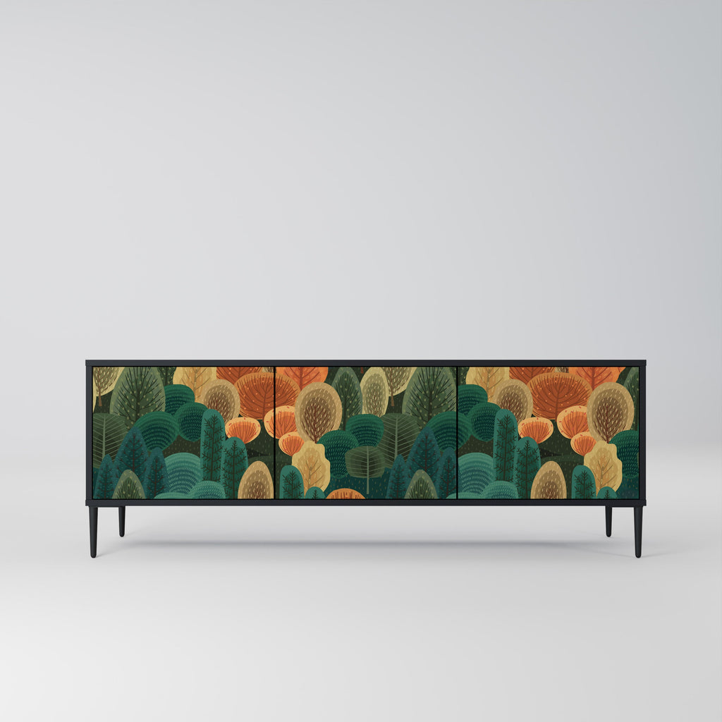 Meuble TV 3 portes KALEIDOSCOPE D'AUTOMNE, finition noire