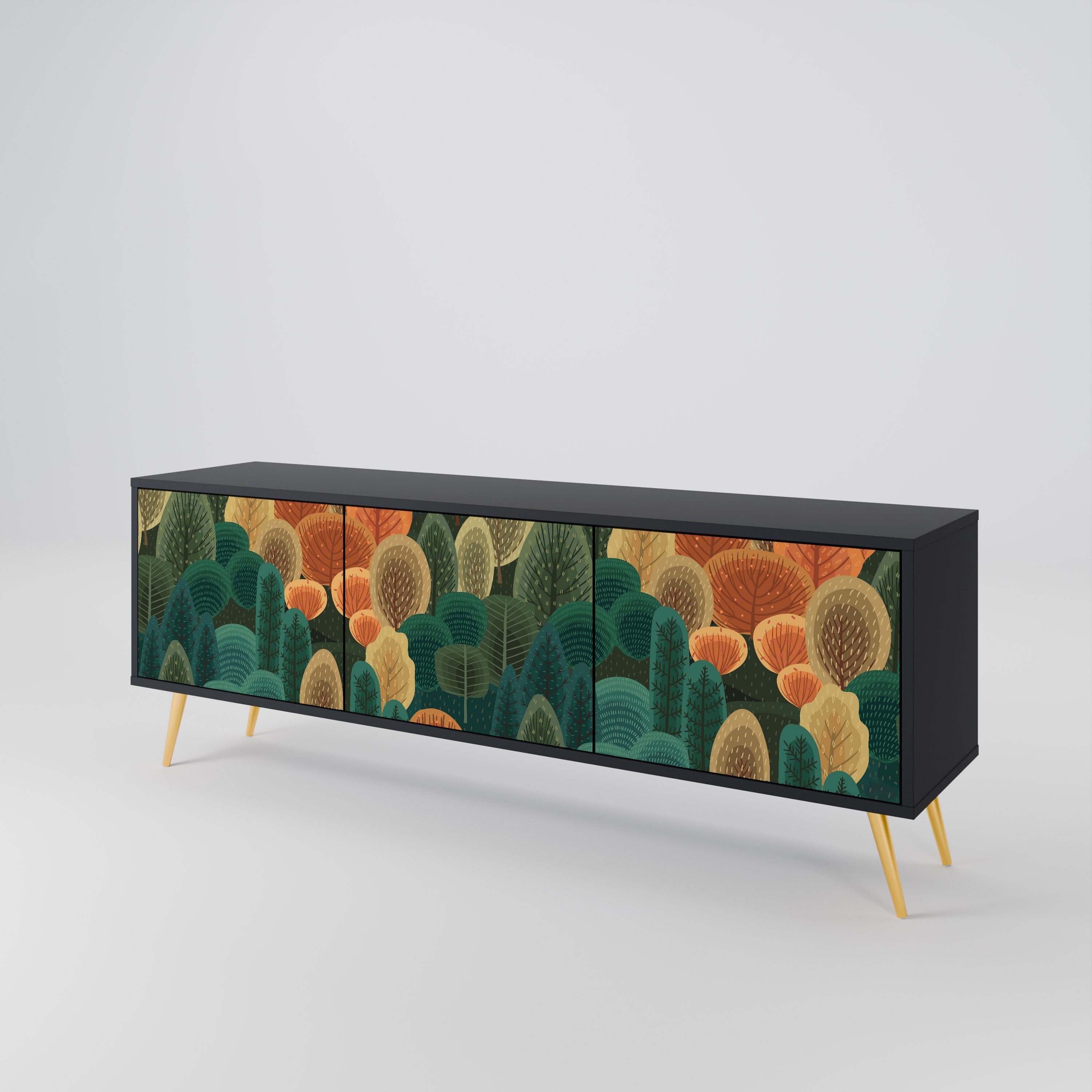 Meuble TV 3 portes KALEIDOSCOPE D'AUTOMNE, finition noire