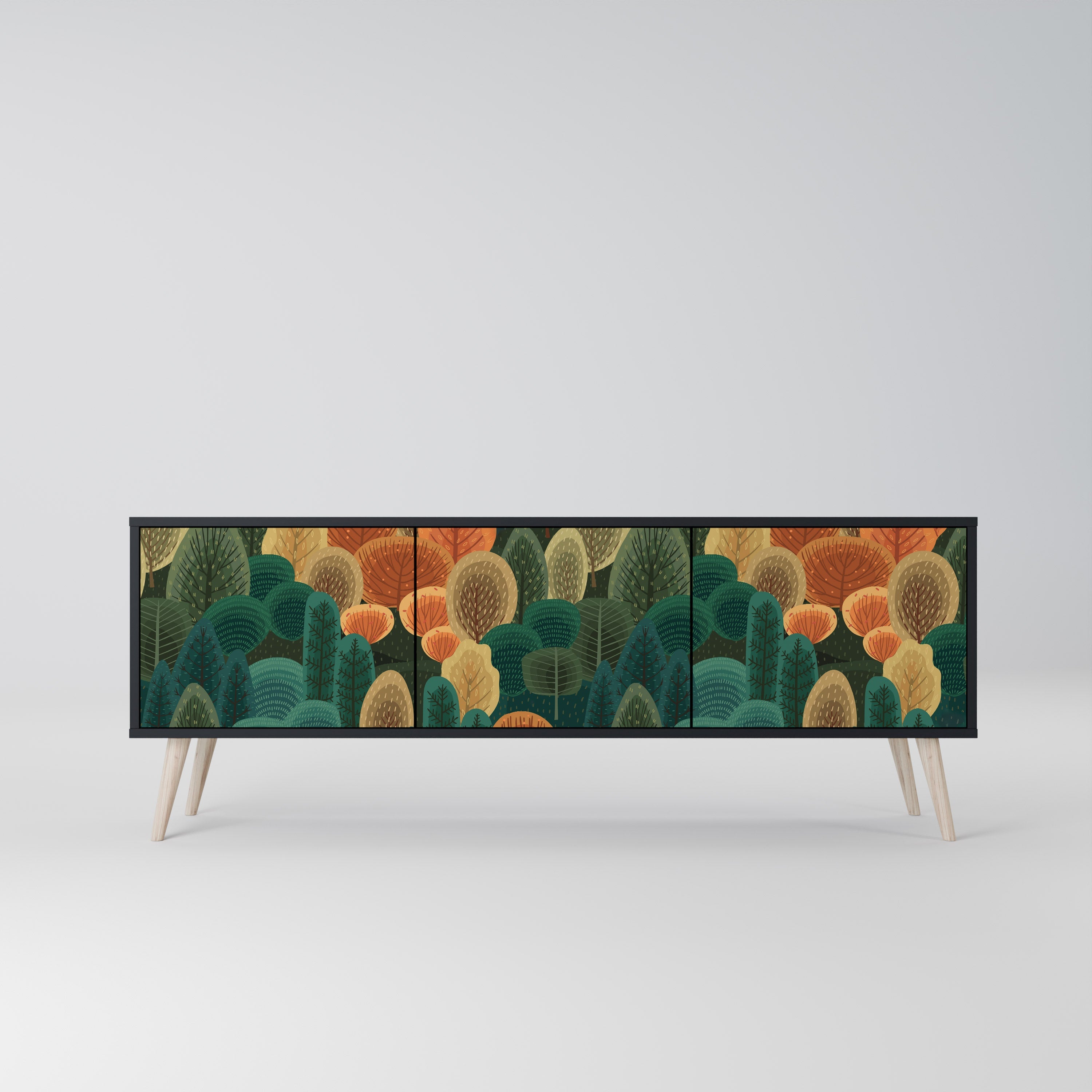 Meuble TV 3 portes KALEIDOSCOPE D'AUTOMNE, finition noire