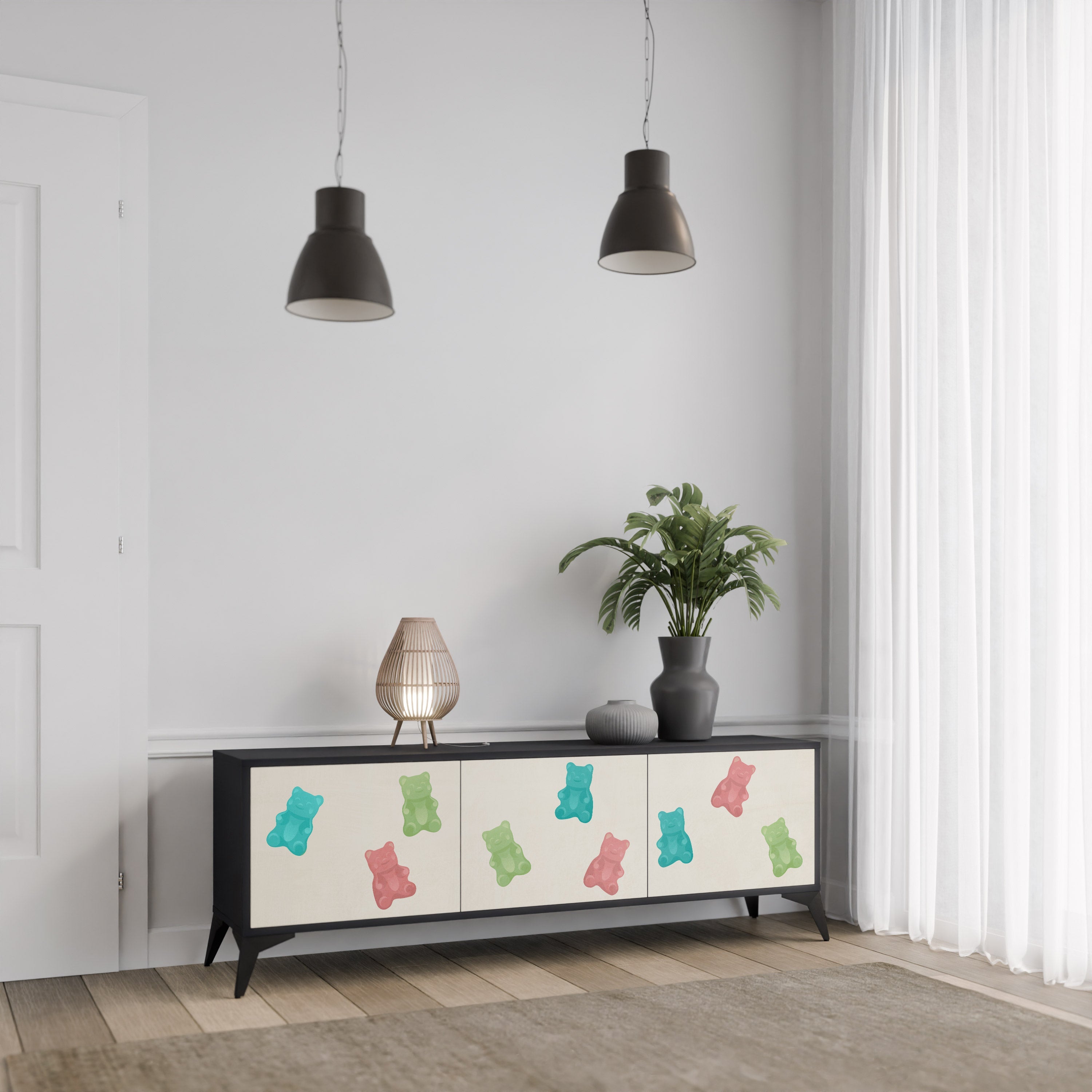 Meuble TV 3 portes GUMMY BEARS finition noire