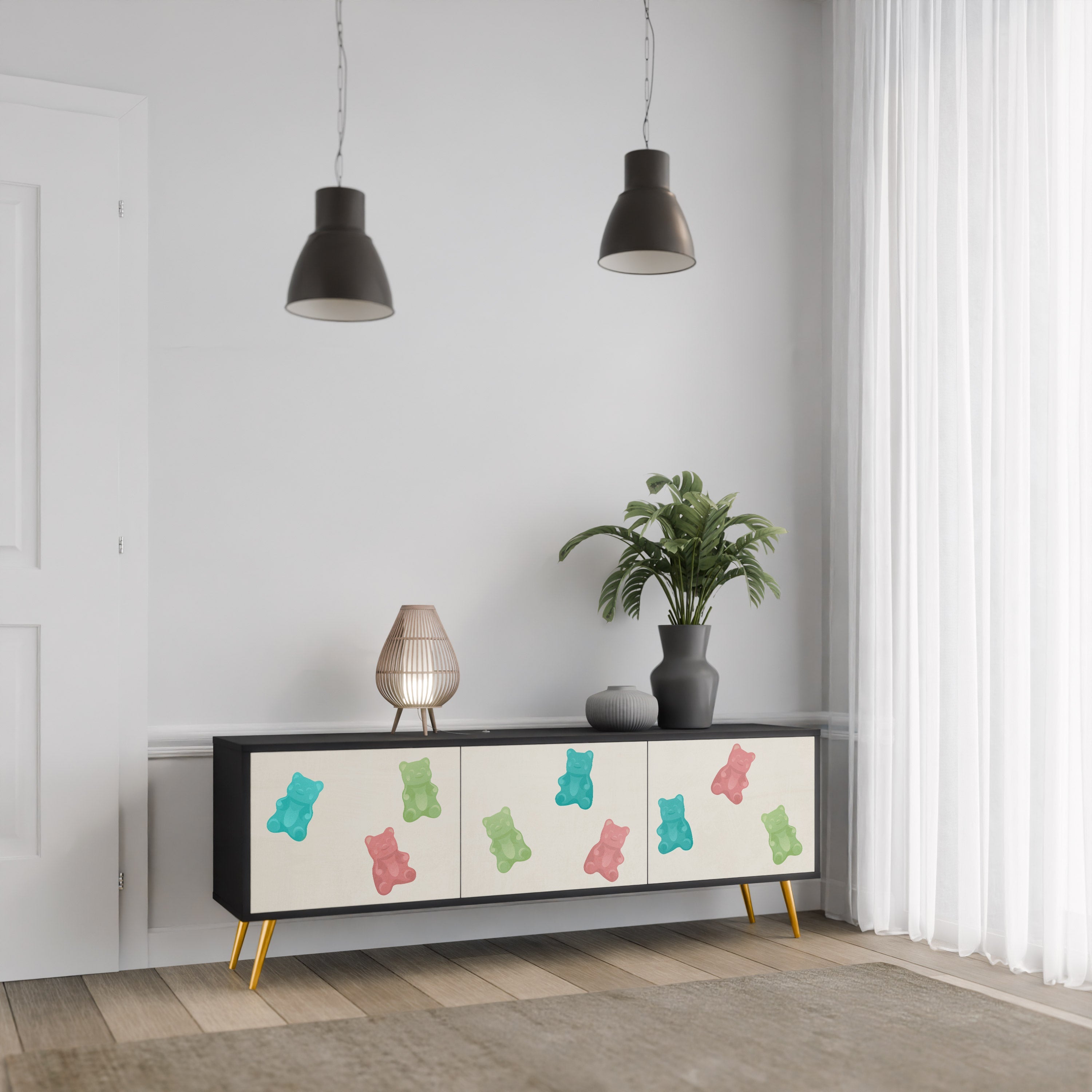 Meuble TV 3 portes GUMMY BEARS finition noire