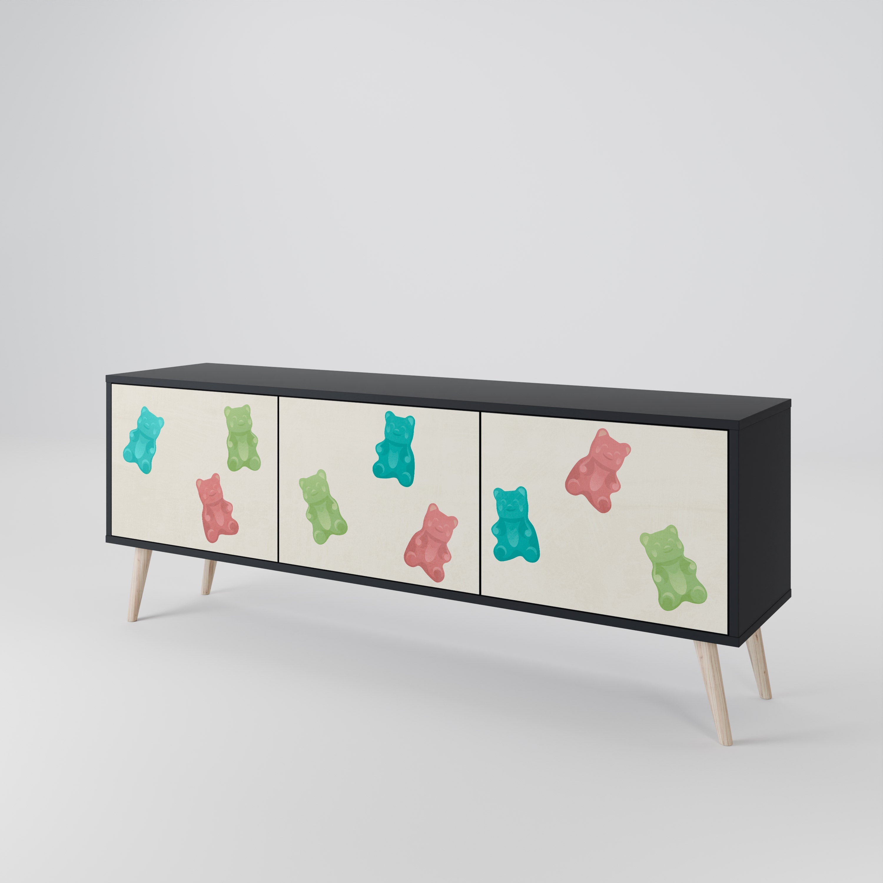 Meuble TV 3 portes GUMMY BEARS finition noire