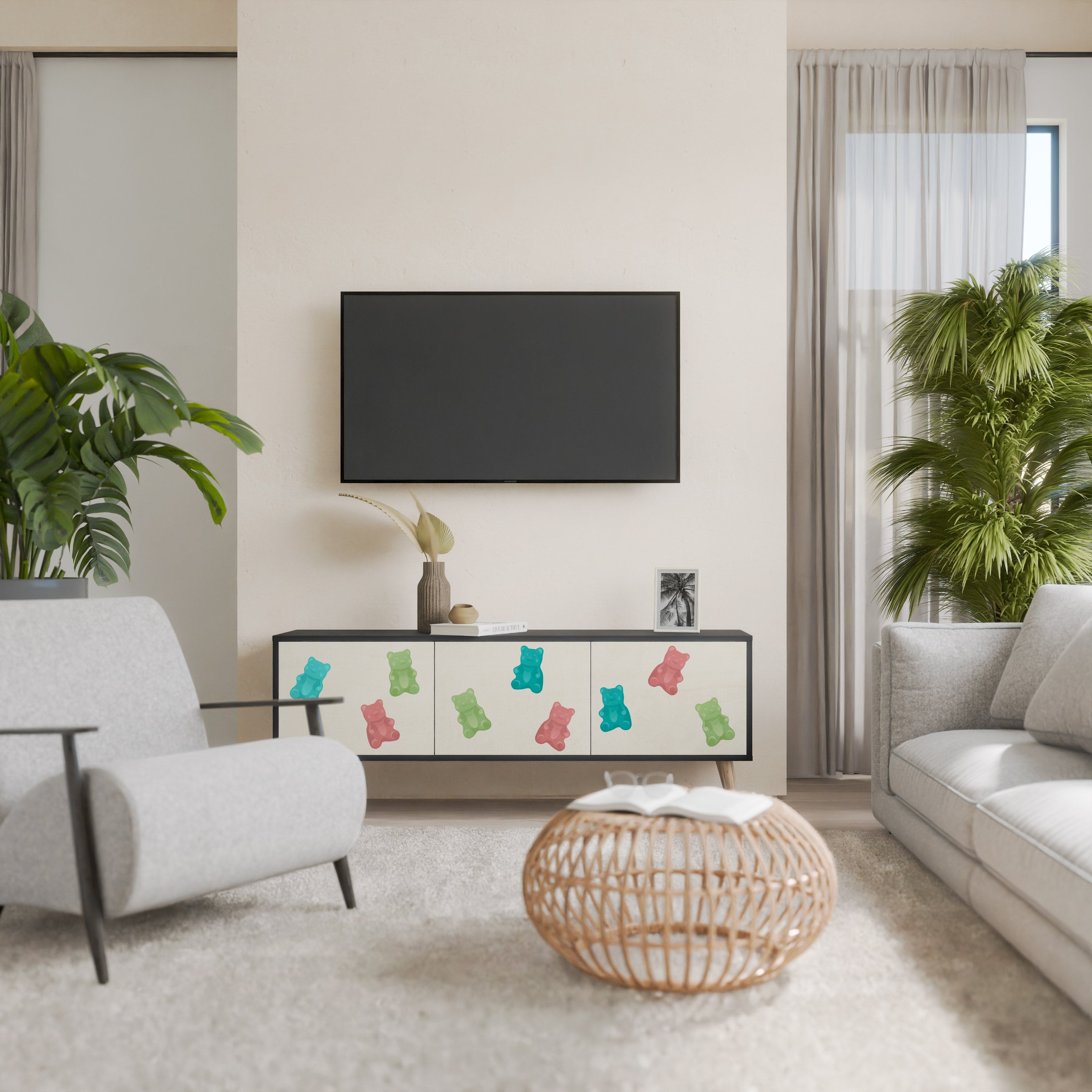 Meuble TV 3 portes GUMMY BEARS finition noire