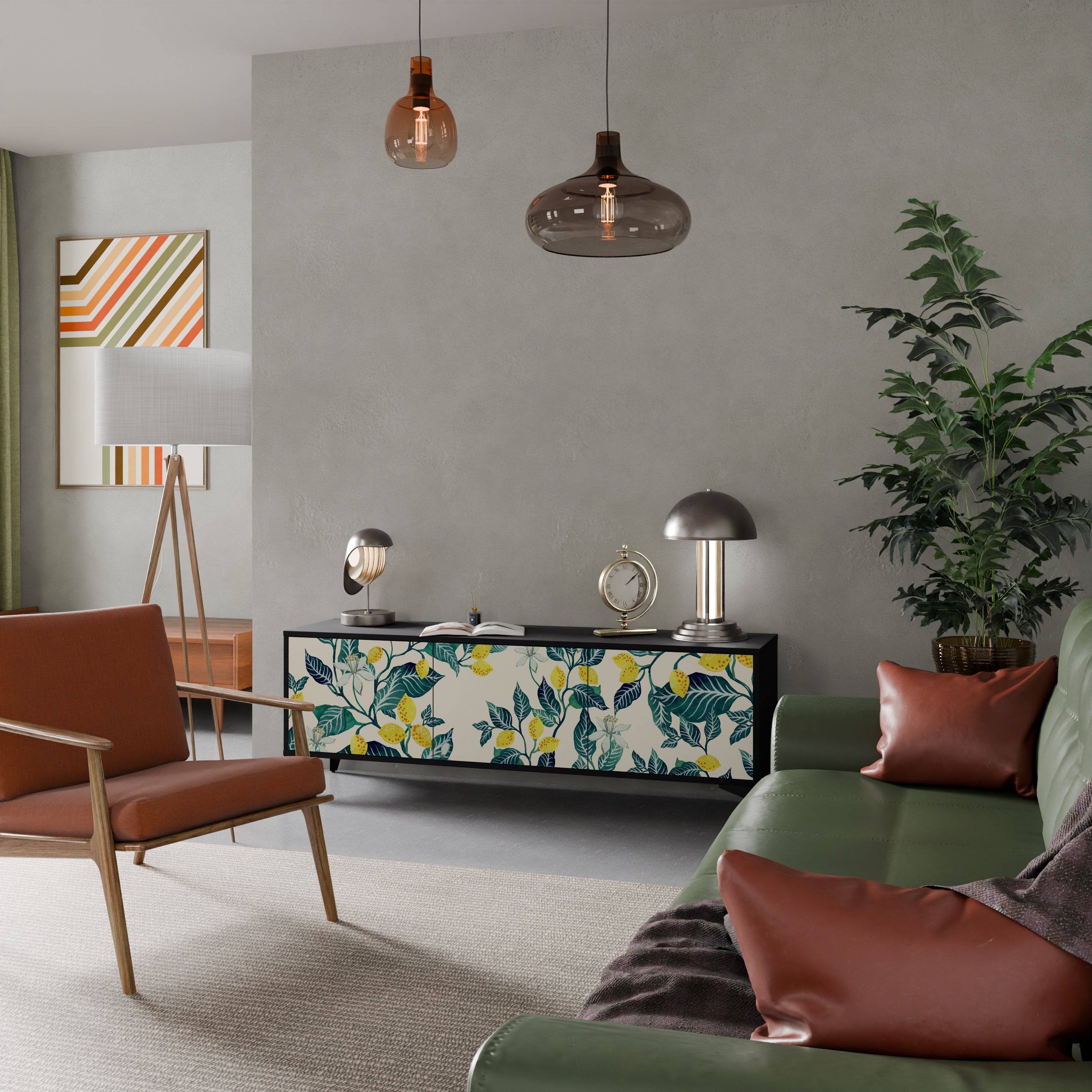 Meuble TV 3 portes LEMON TREE finition noire