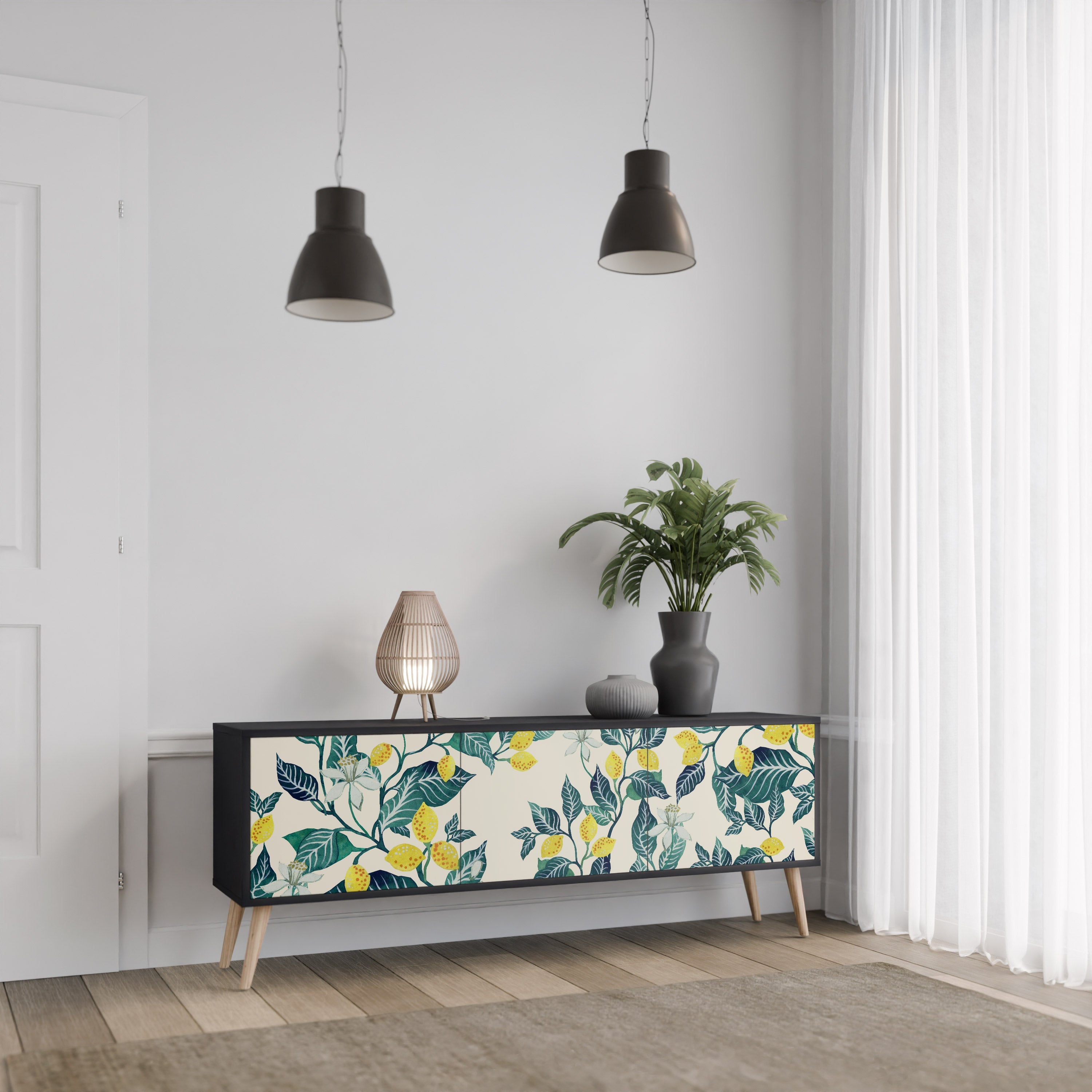 Meuble TV 3 portes LEMON TREE finition noire