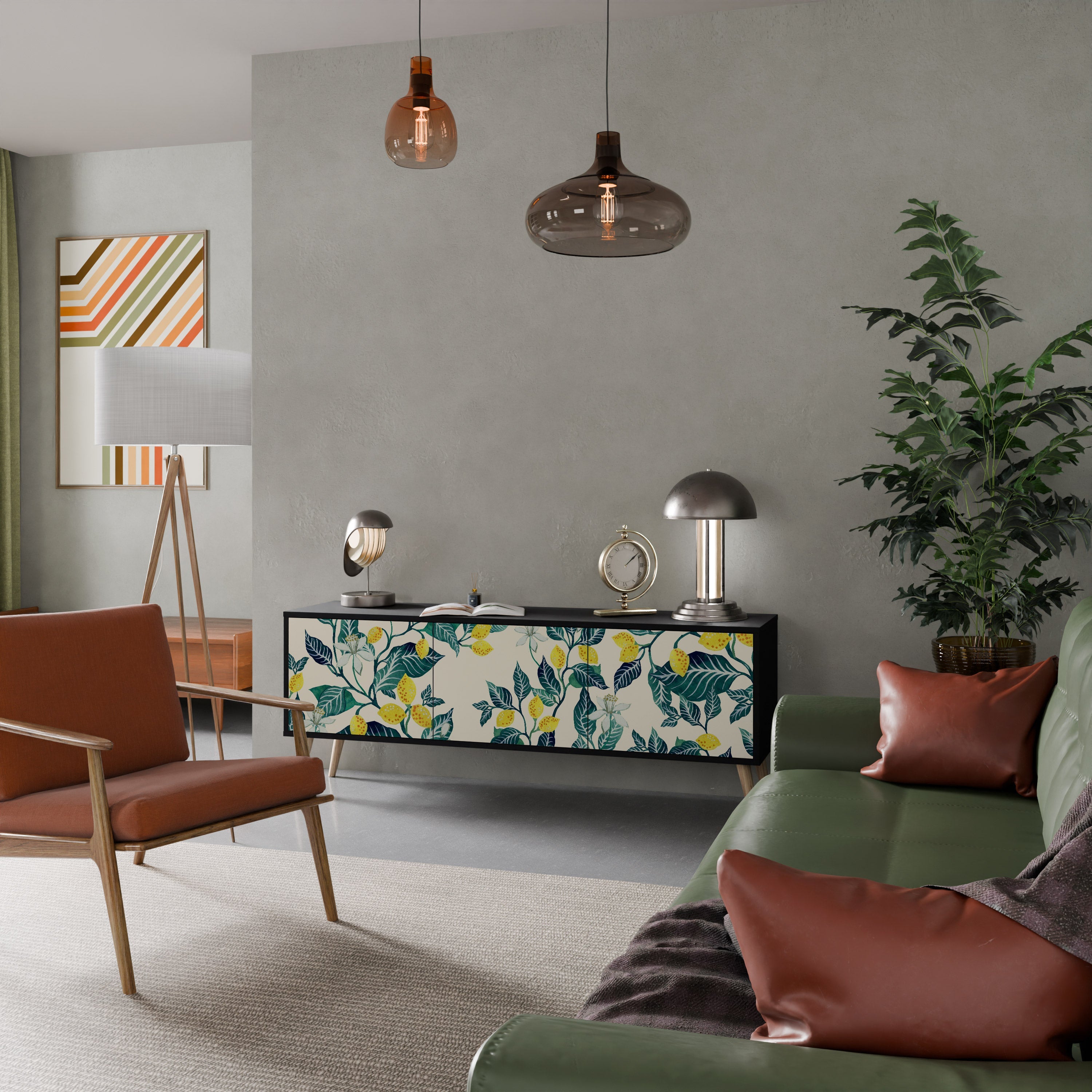 Meuble TV 3 portes LEMON TREE finition noire