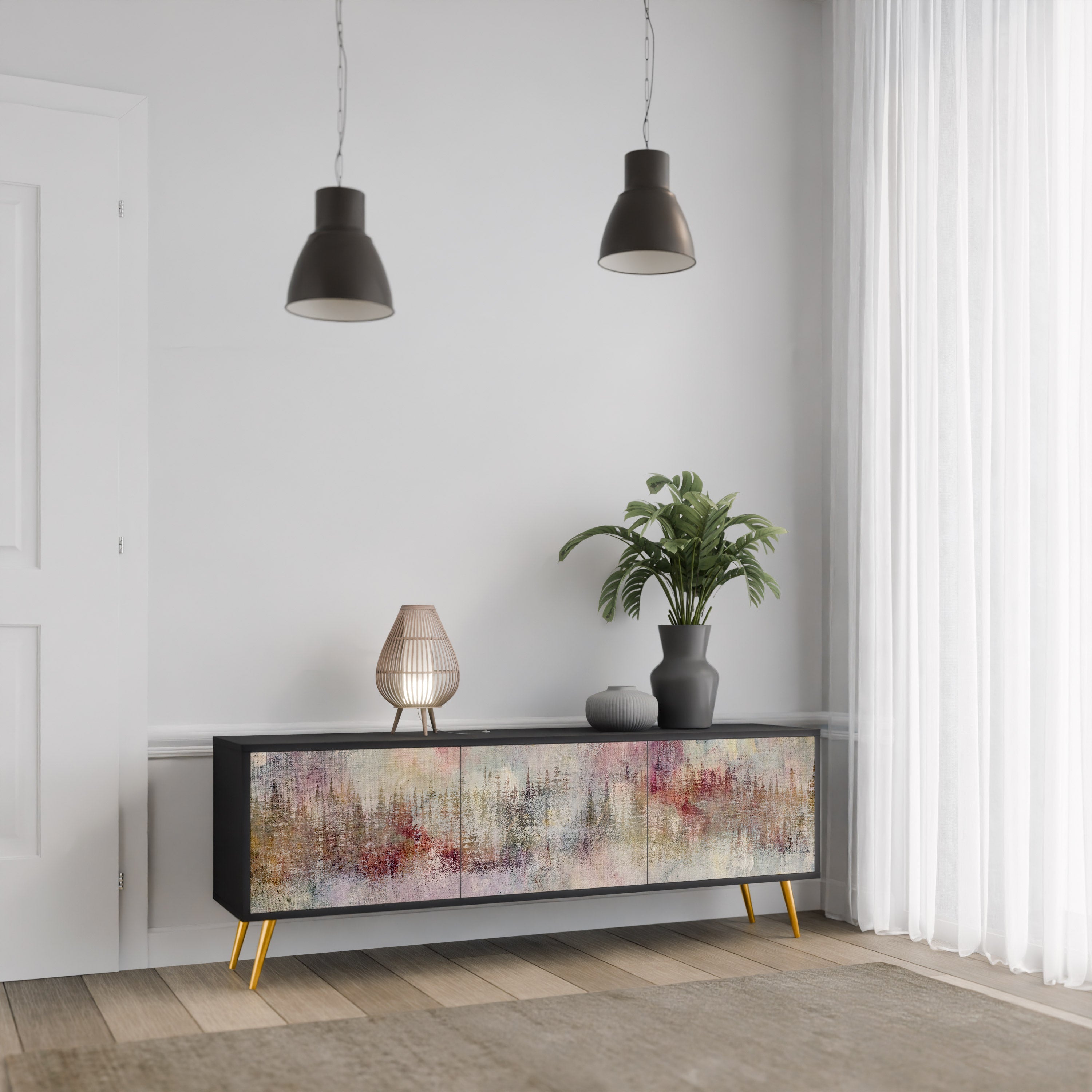 Meuble TV 3 portes VEILED SUMMIT finition noire