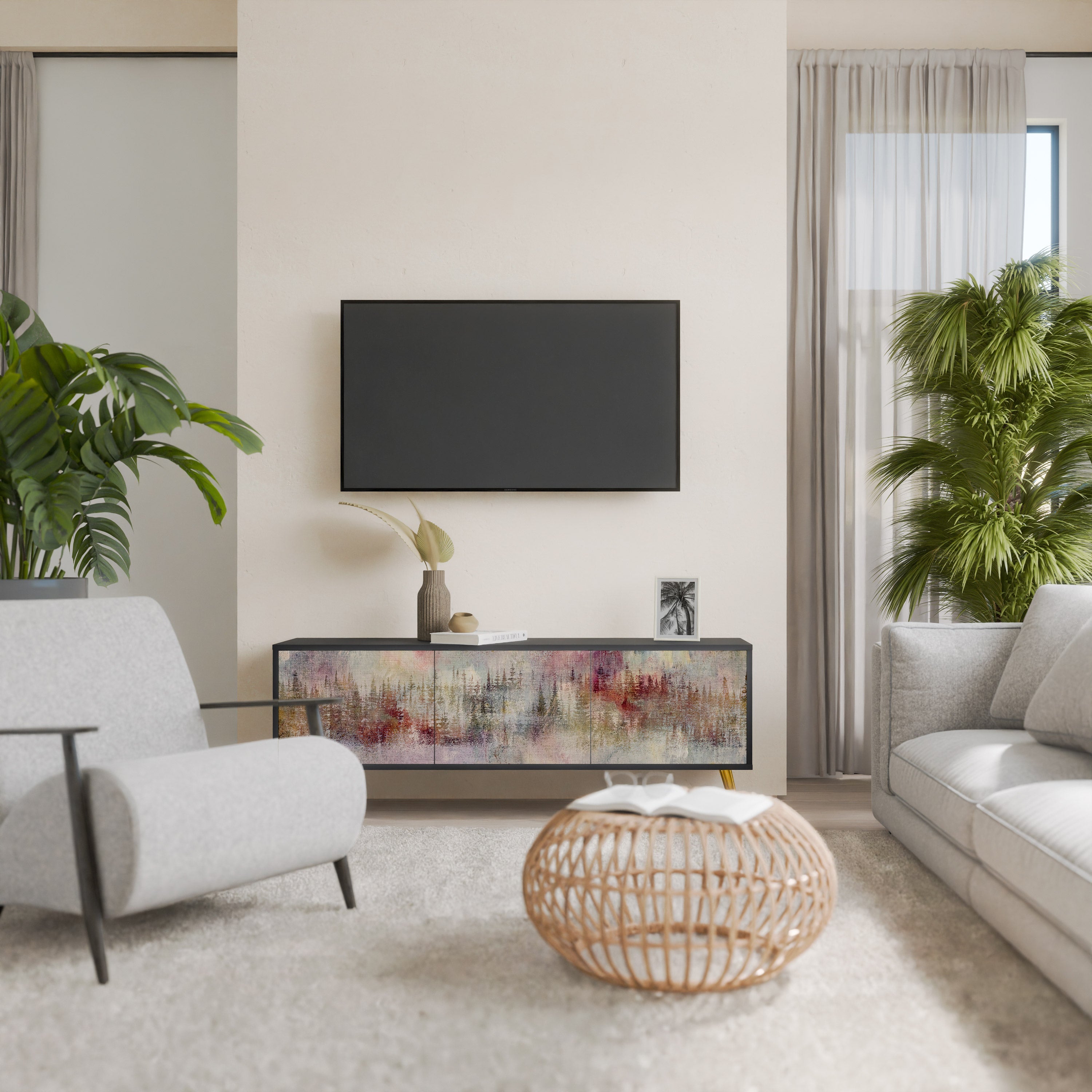 Meuble TV 3 portes VEILED SUMMIT finition noire