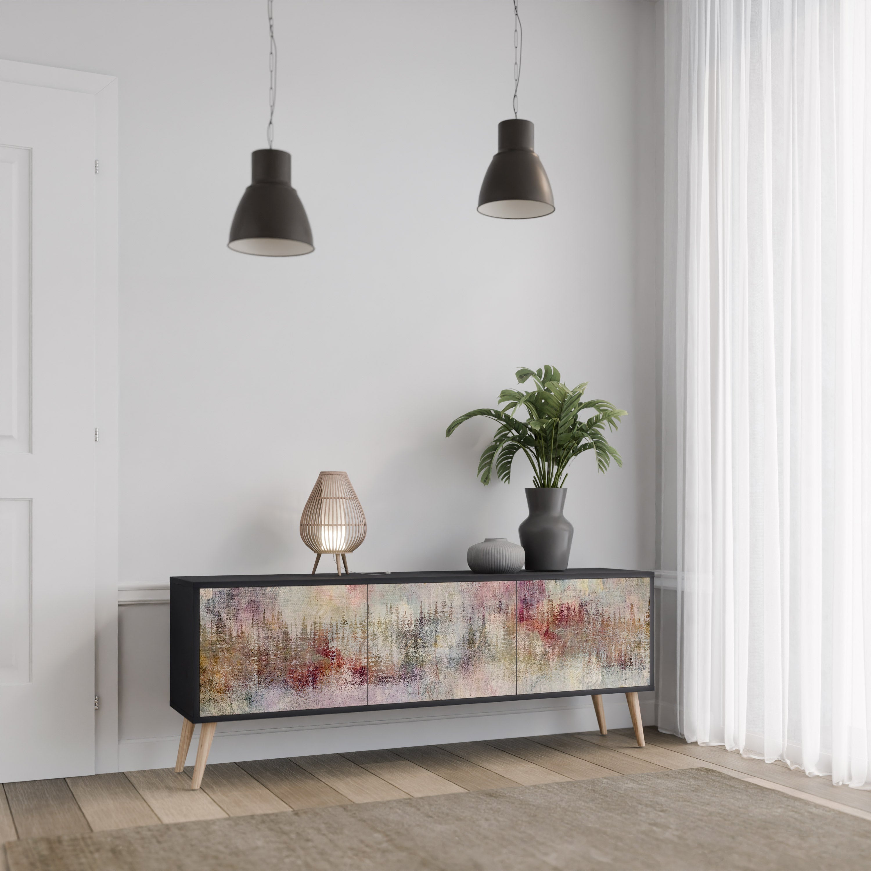 Meuble TV 3 portes VEILED SUMMIT finition noire