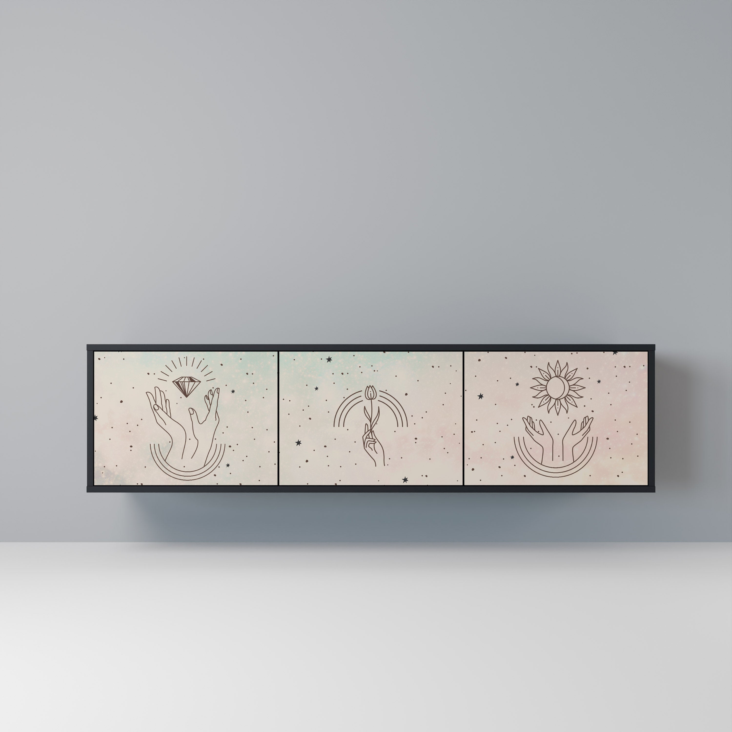 Meuble TV 3 portes DELICATE BEAUTY en finition noire