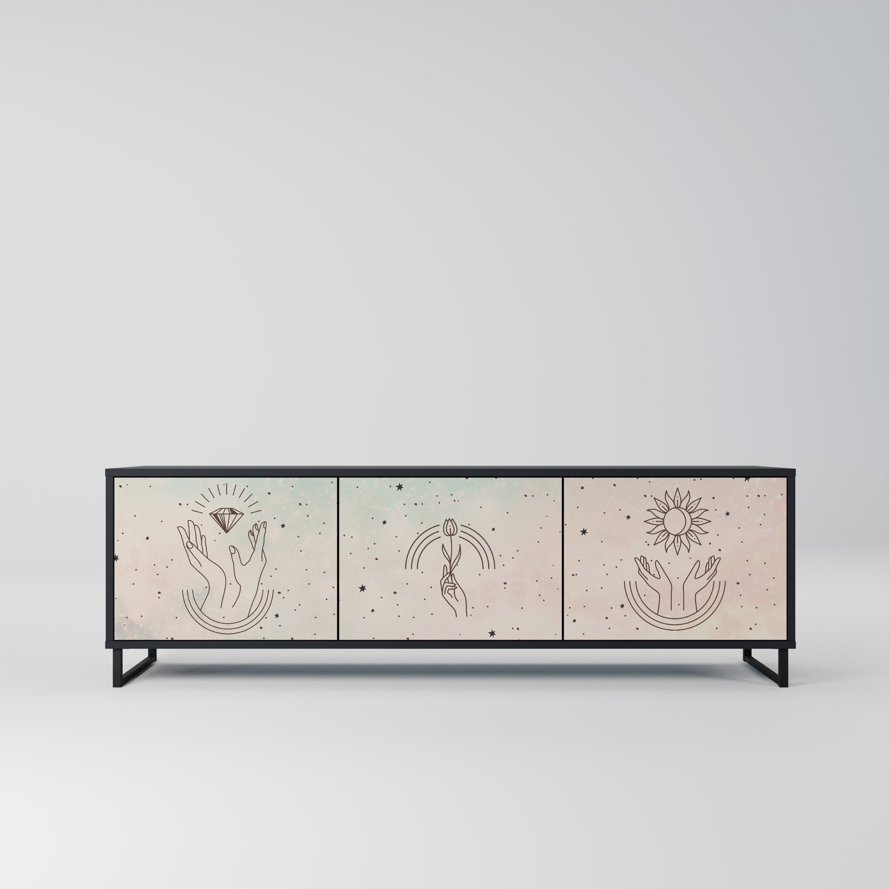 Meuble TV 3 portes DELICATE BEAUTY en finition noire