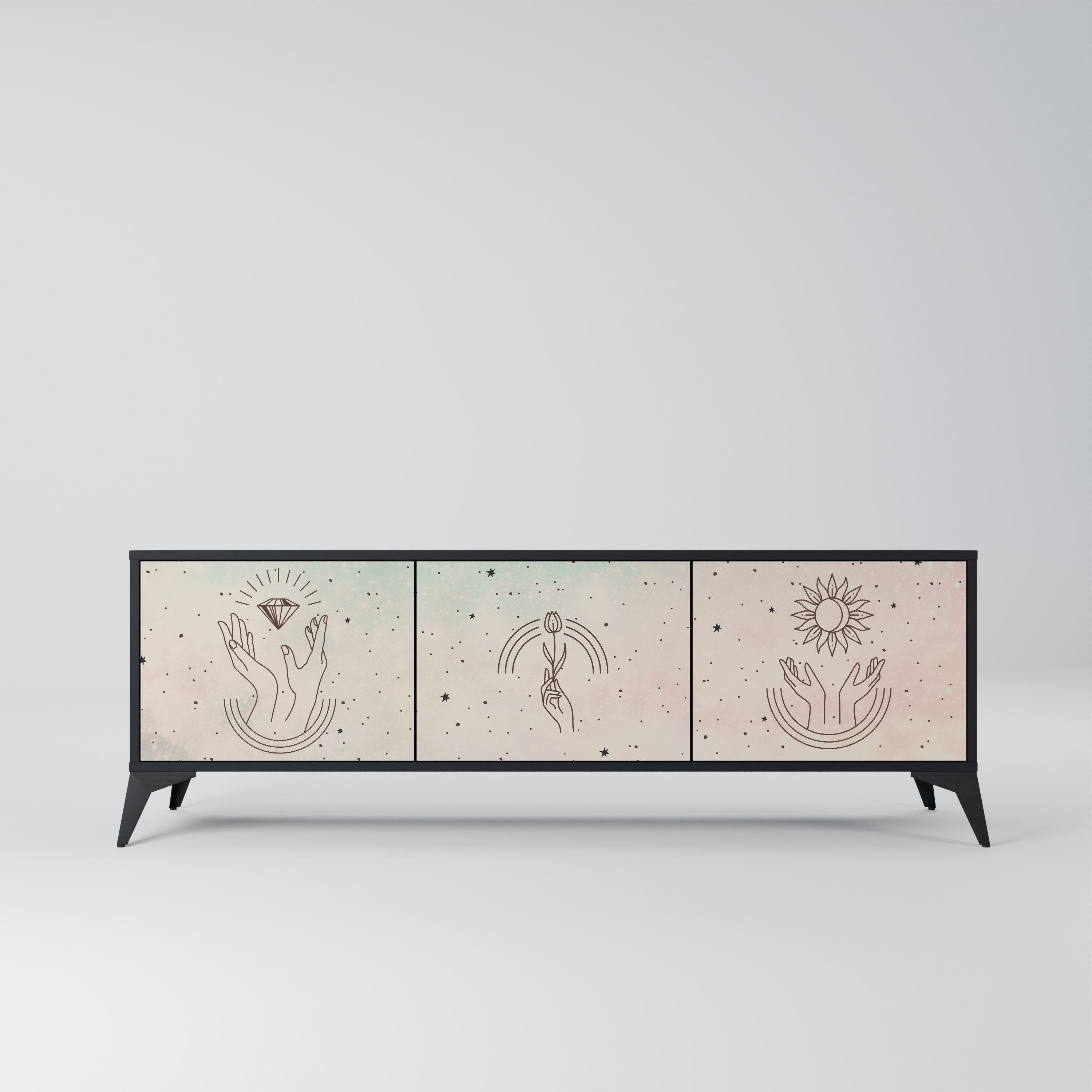 Meuble TV 3 portes DELICATE BEAUTY en finition noire