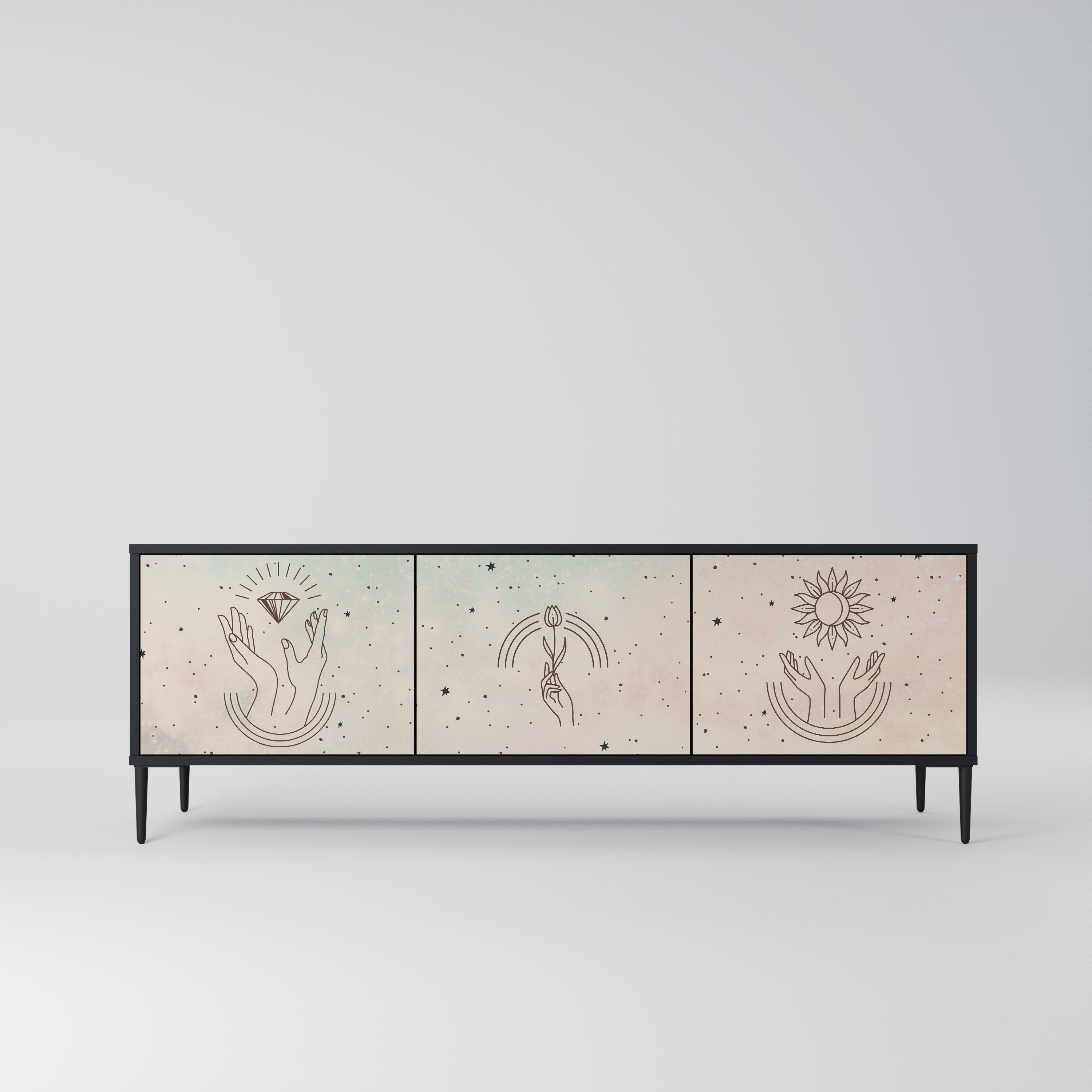 Meuble TV 3 portes DELICATE BEAUTY en finition noire