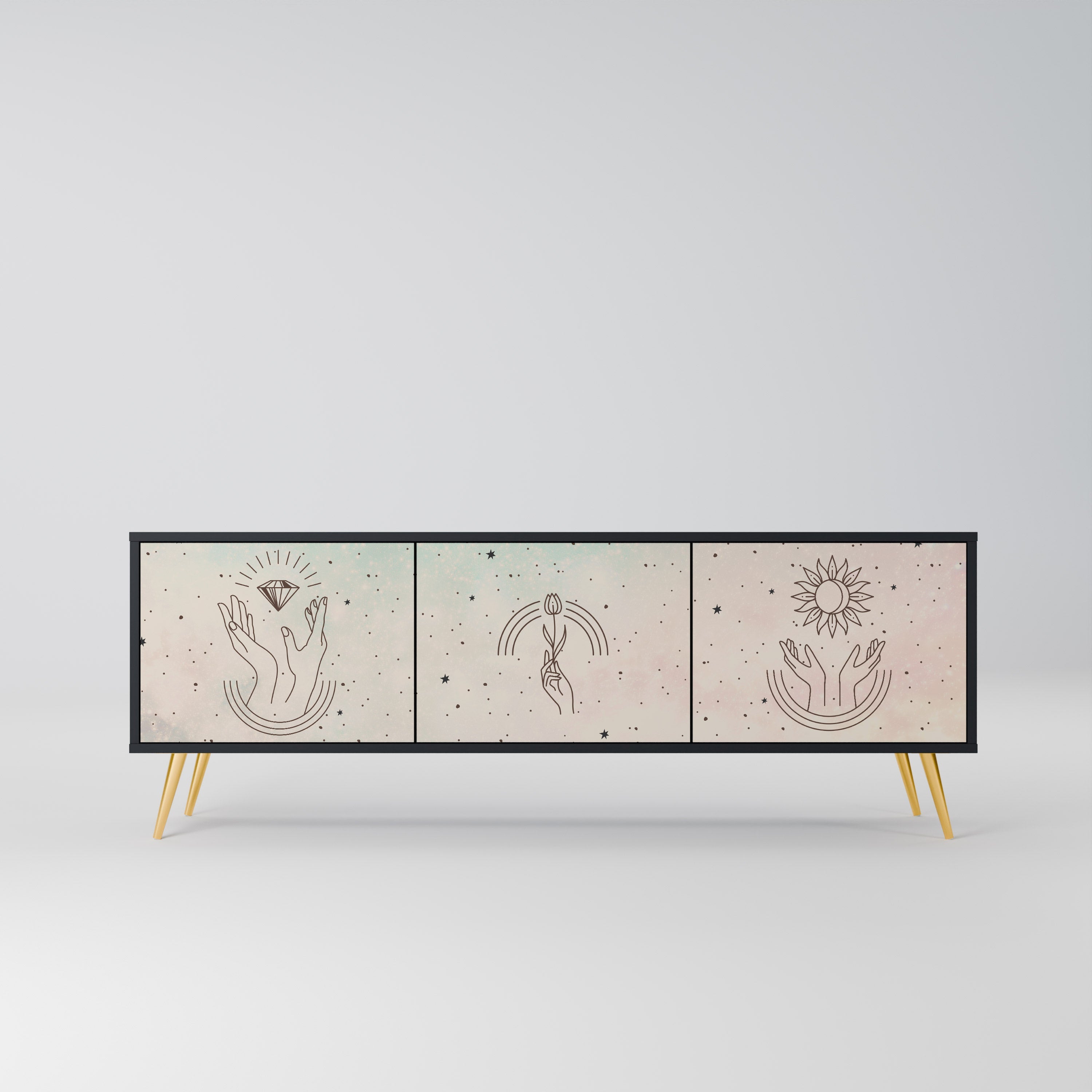 Meuble TV 3 portes DELICATE BEAUTY en finition noire