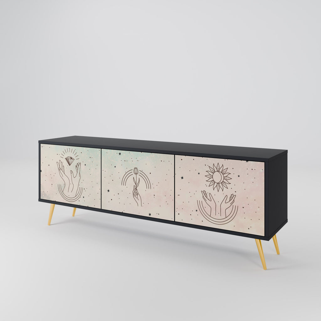 Meuble TV 3 portes DELICATE BEAUTY en finition noire