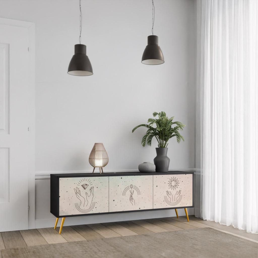 Meuble TV 3 portes DELICATE BEAUTY en finition noire