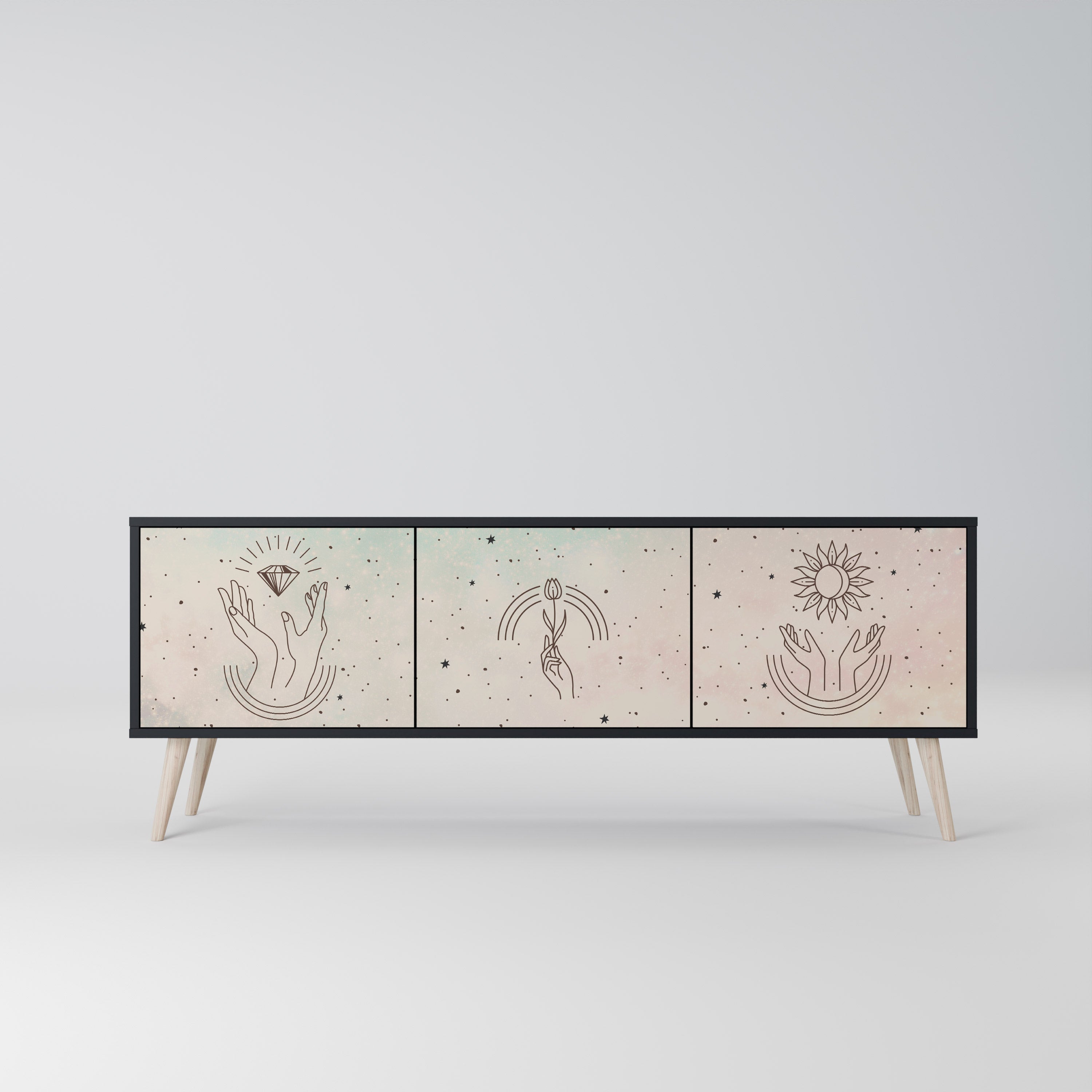 Meuble TV 3 portes DELICATE BEAUTY en finition noire