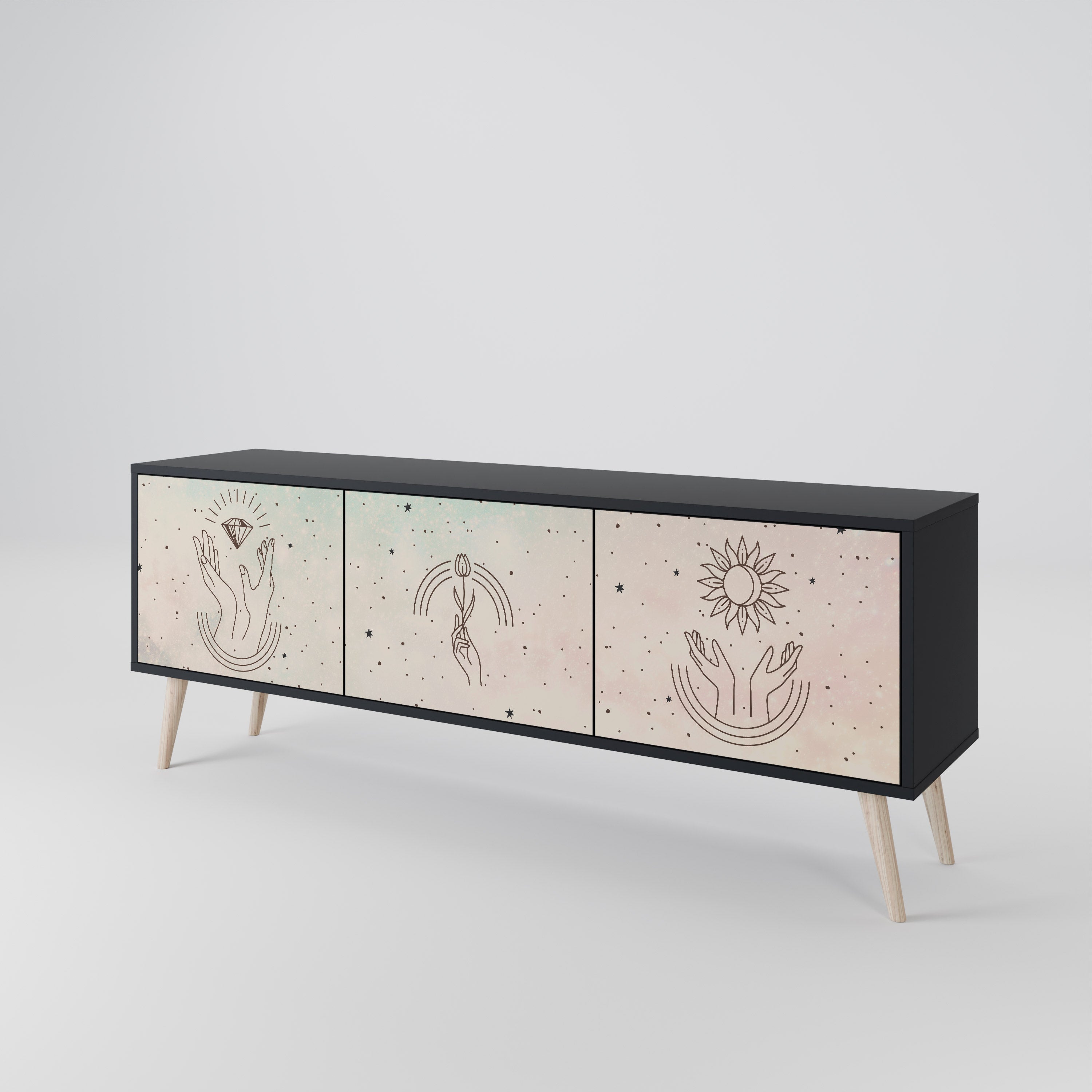 Meuble TV 3 portes DELICATE BEAUTY en finition noire