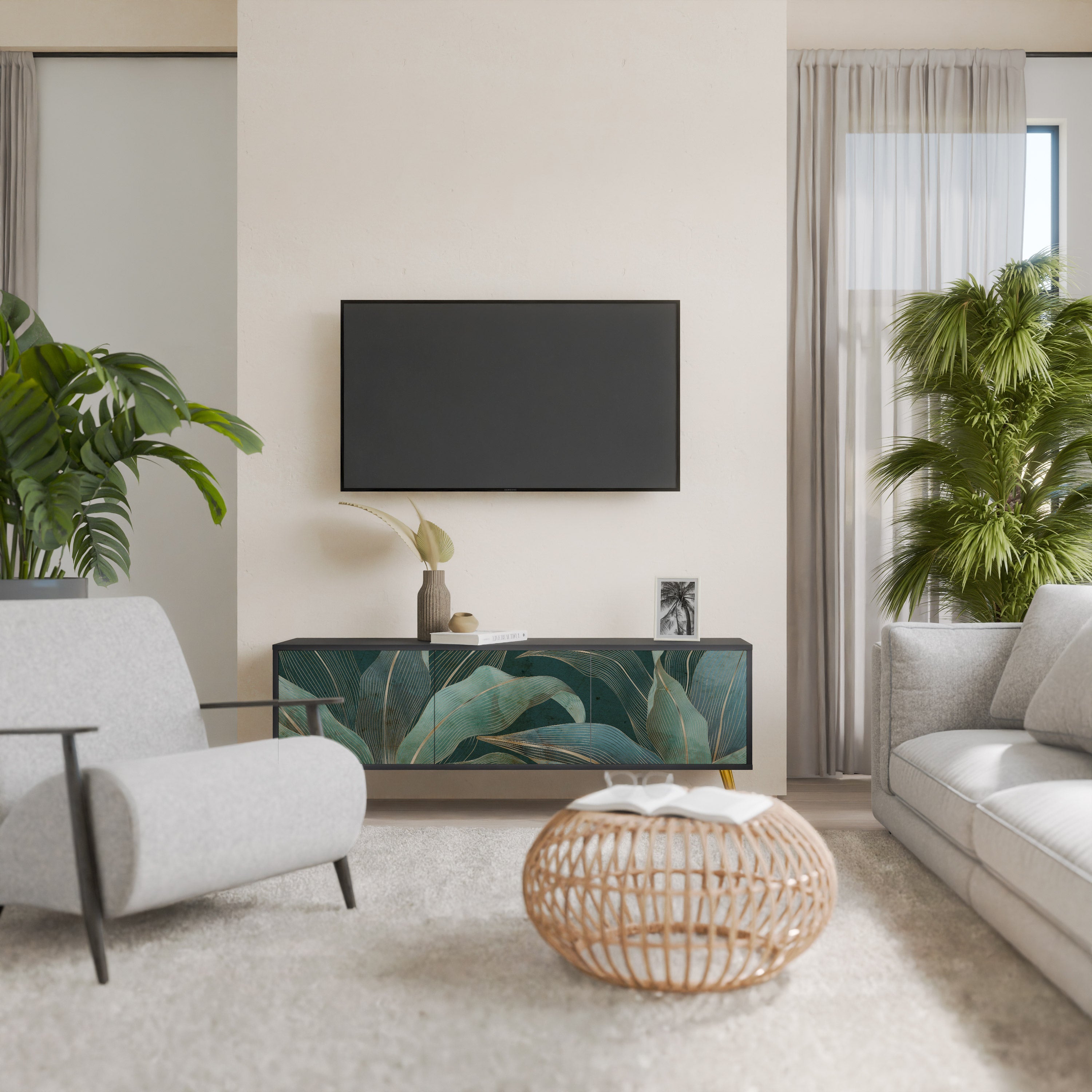 Meuble TV 3 portes ROYAL GREEN finition noire