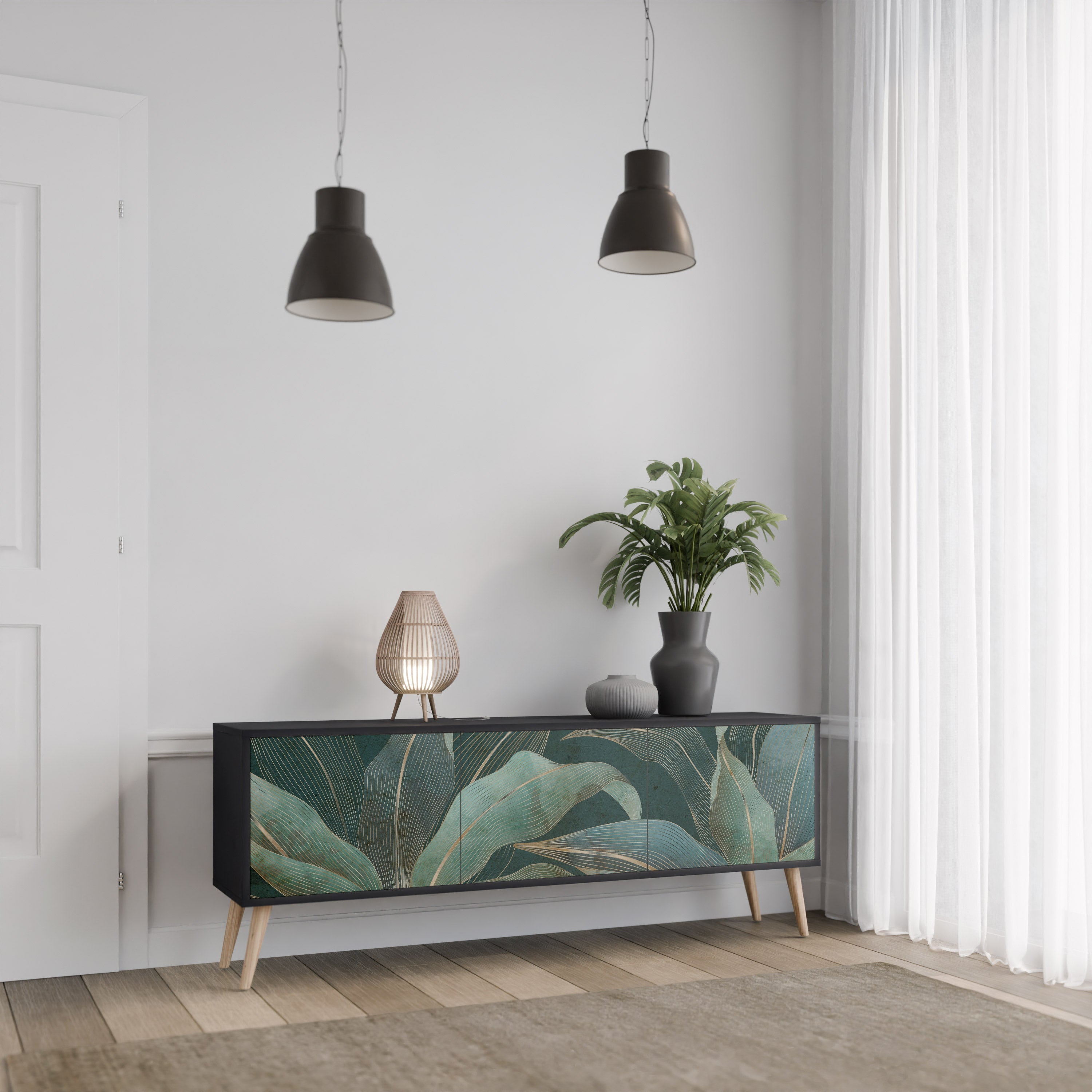 Meuble TV 3 portes ROYAL GREEN finition noire