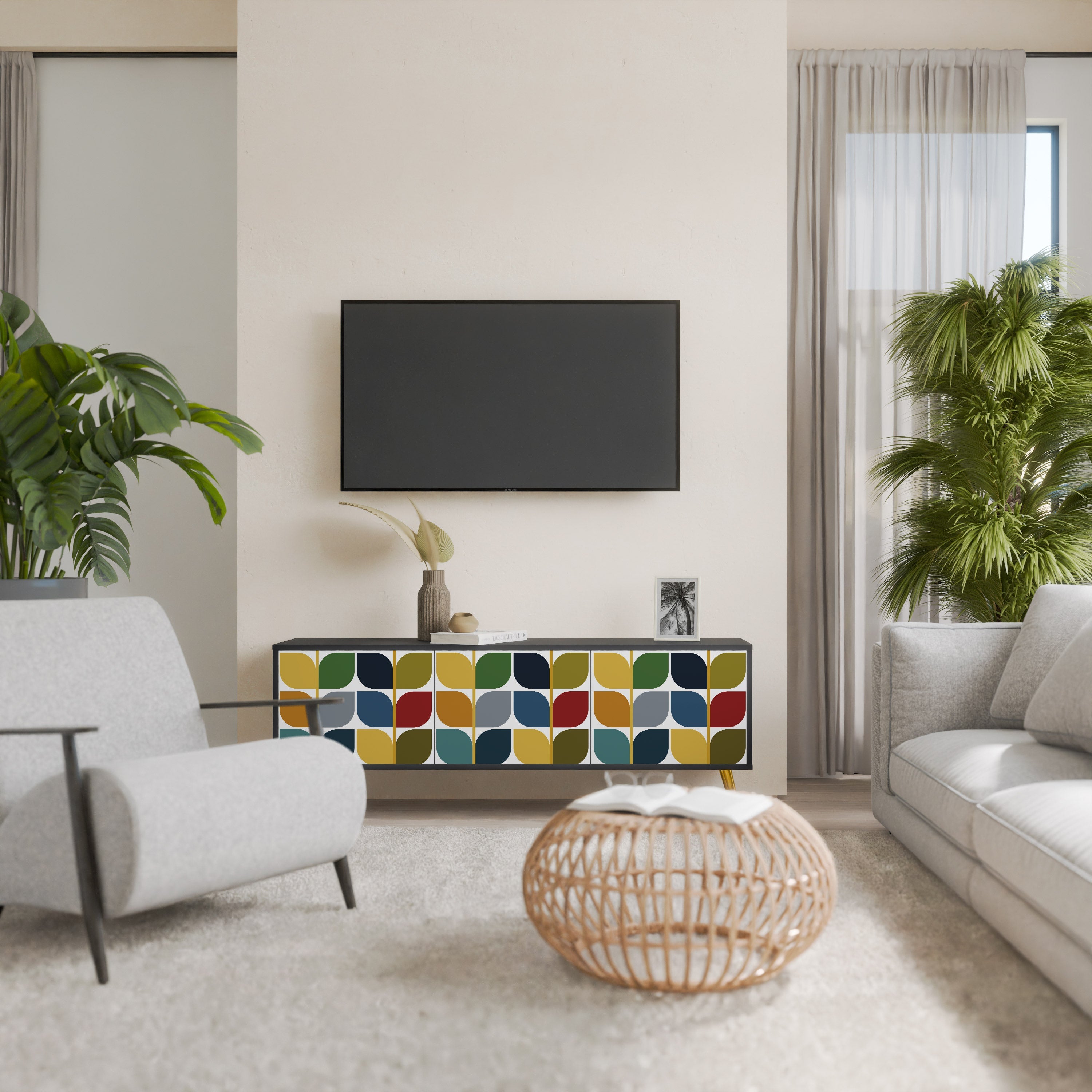 Meuble TV 3 portes WEIGHTLESS HOURS en finition noire