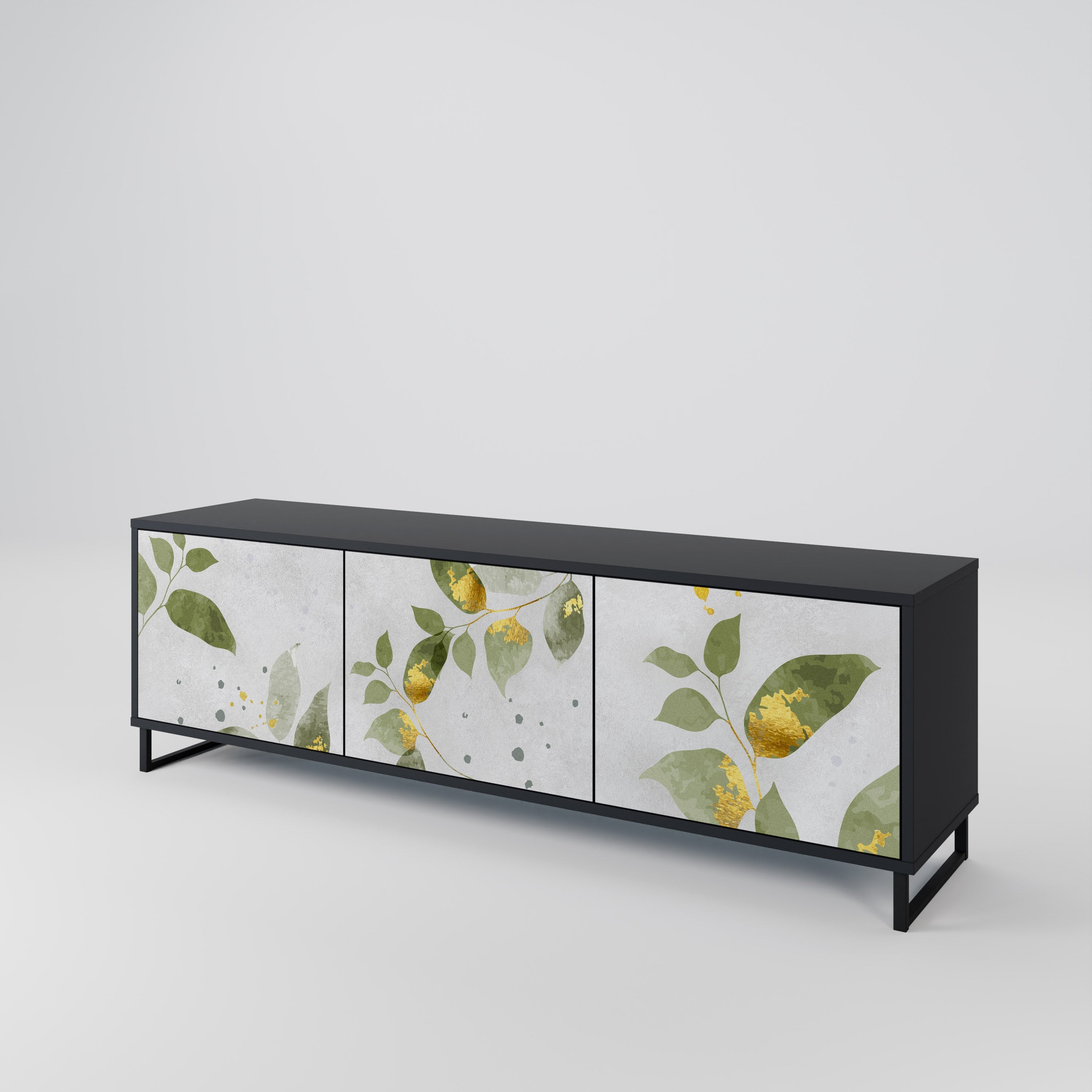 Meuble TV 3 portes ELEGANT BOTANICS finition noire