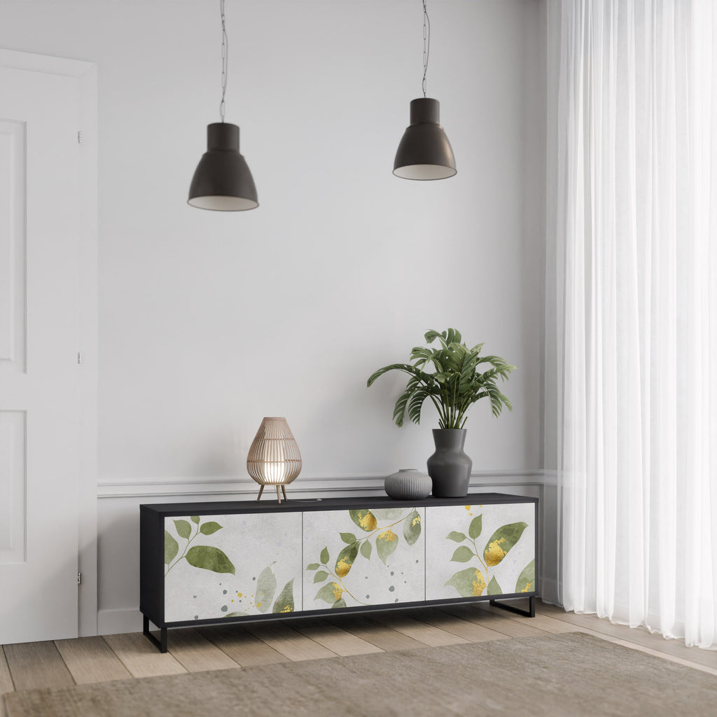 Meuble TV 3 portes ELEGANT BOTANICS finition noire