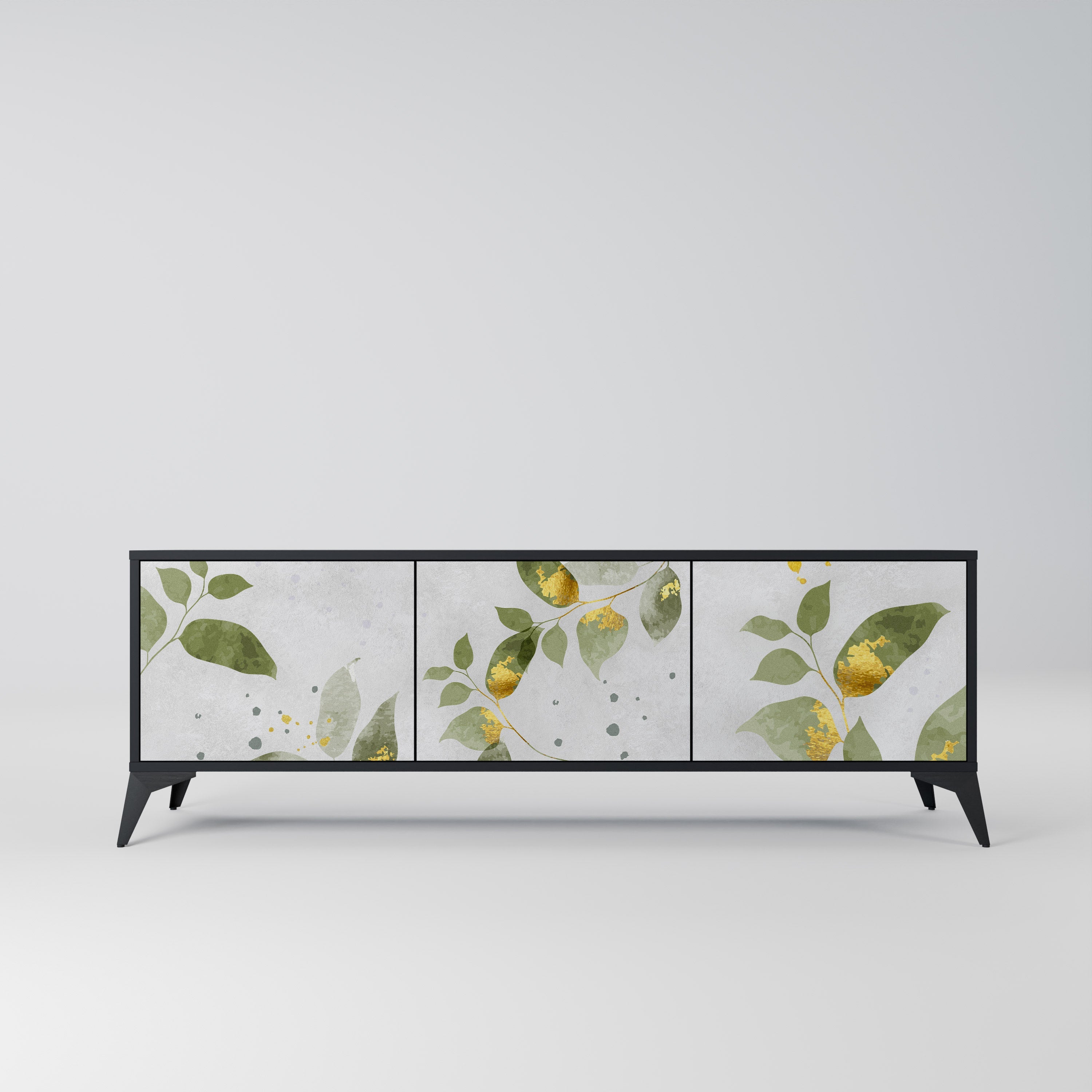 Meuble TV 3 portes ELEGANT BOTANICS finition noire