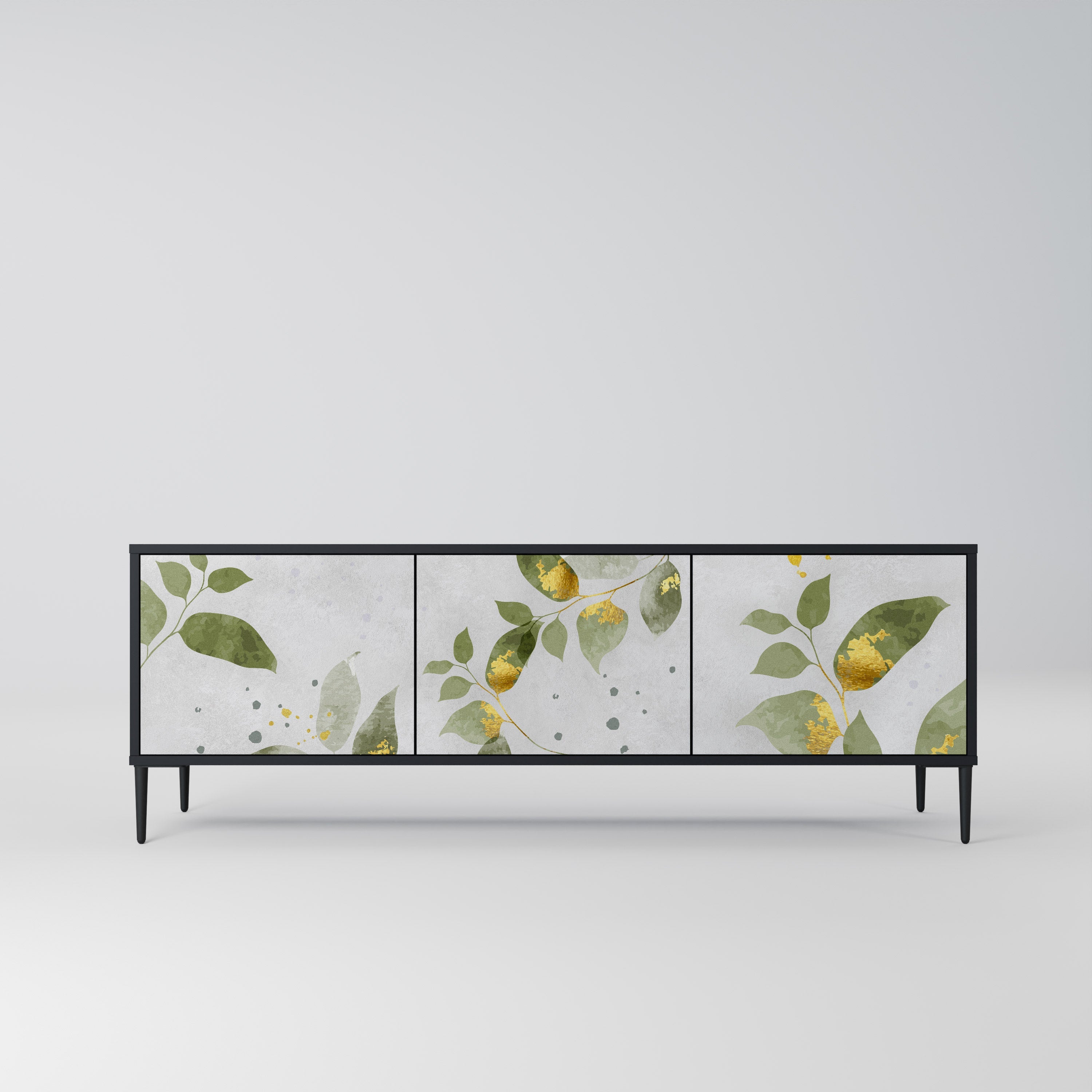 Meuble TV 3 portes ELEGANT BOTANICS finition noire