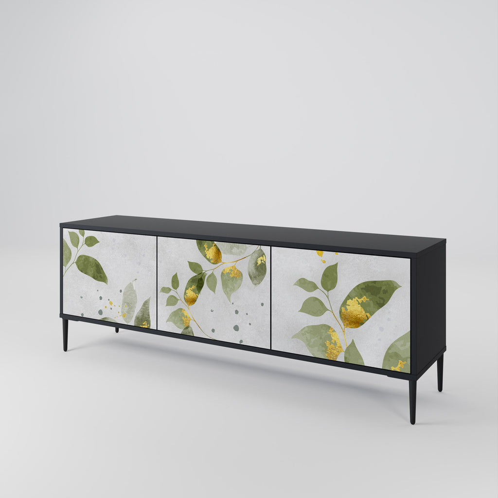 Meuble TV 3 portes ELEGANT BOTANICS finition noire