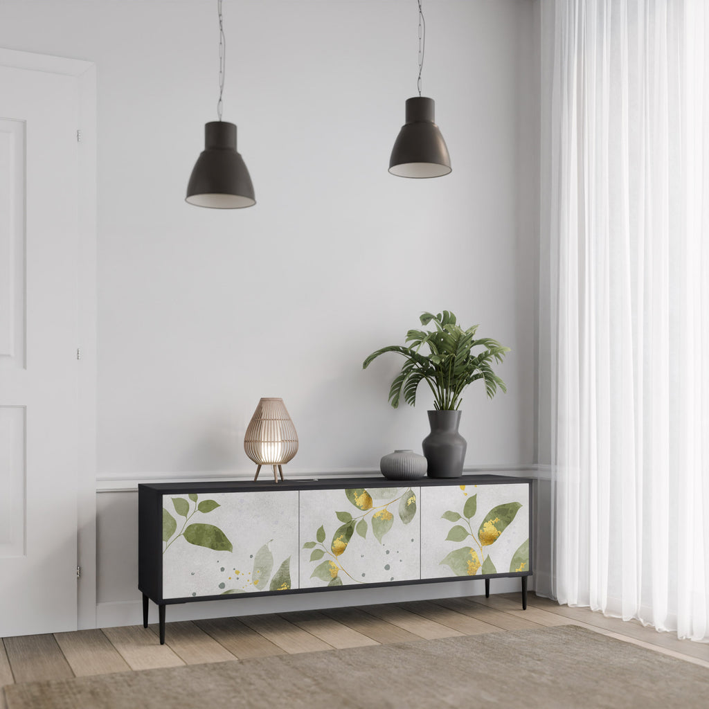 Meuble TV 3 portes ELEGANT BOTANICS finition noire