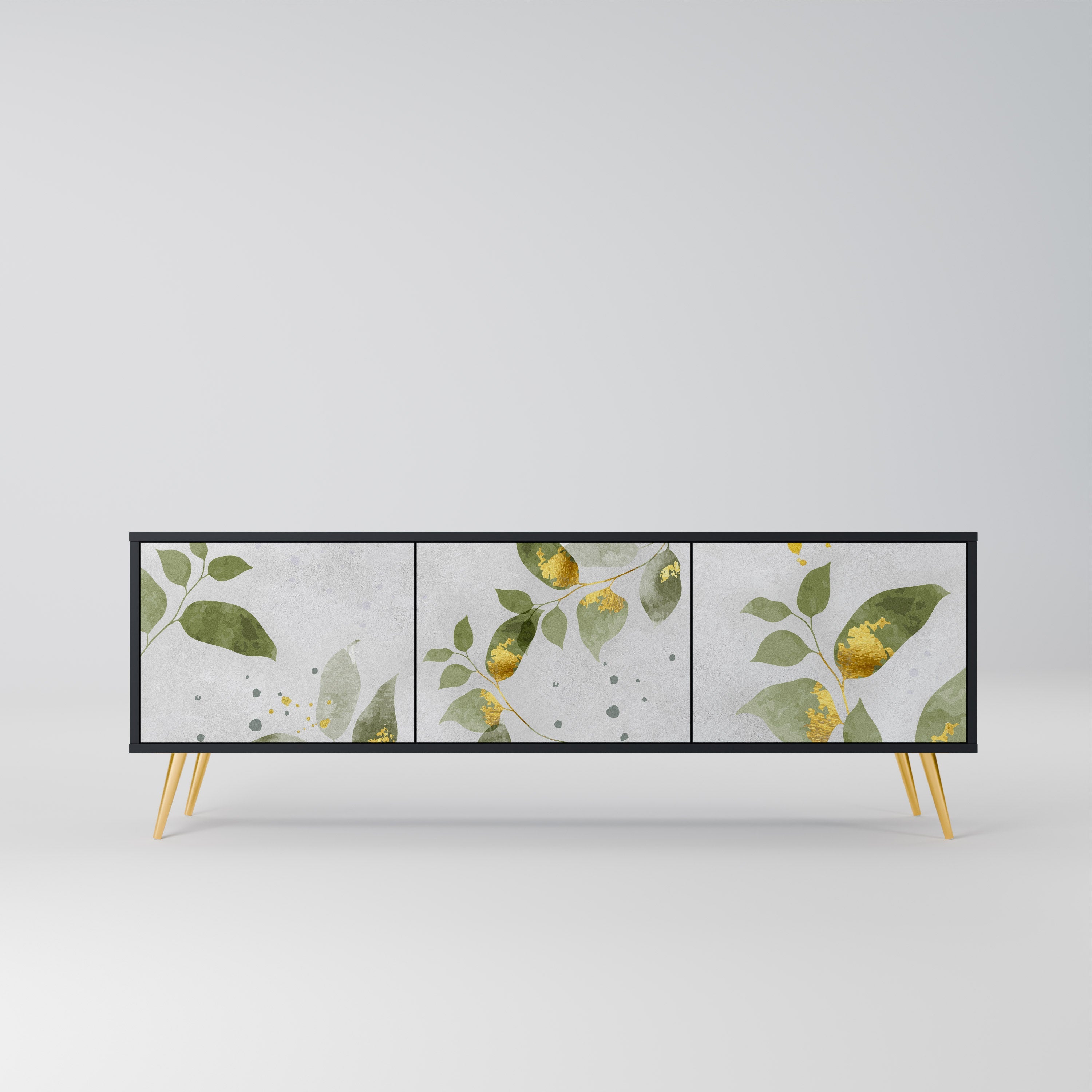 Meuble TV 3 portes ELEGANT BOTANICS finition noire