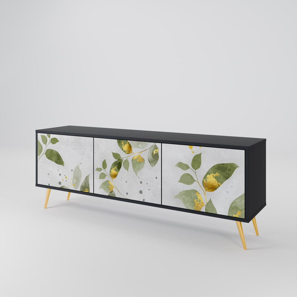 Meuble TV 3 portes ELEGANT BOTANICS finition noire