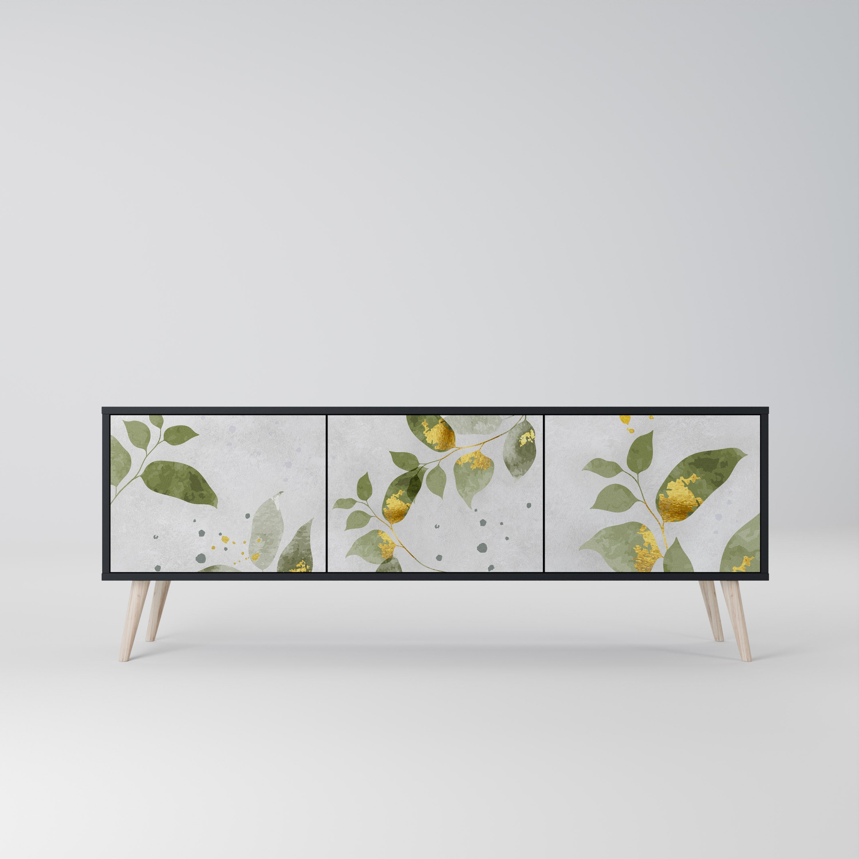 Meuble TV 3 portes ELEGANT BOTANICS finition noire