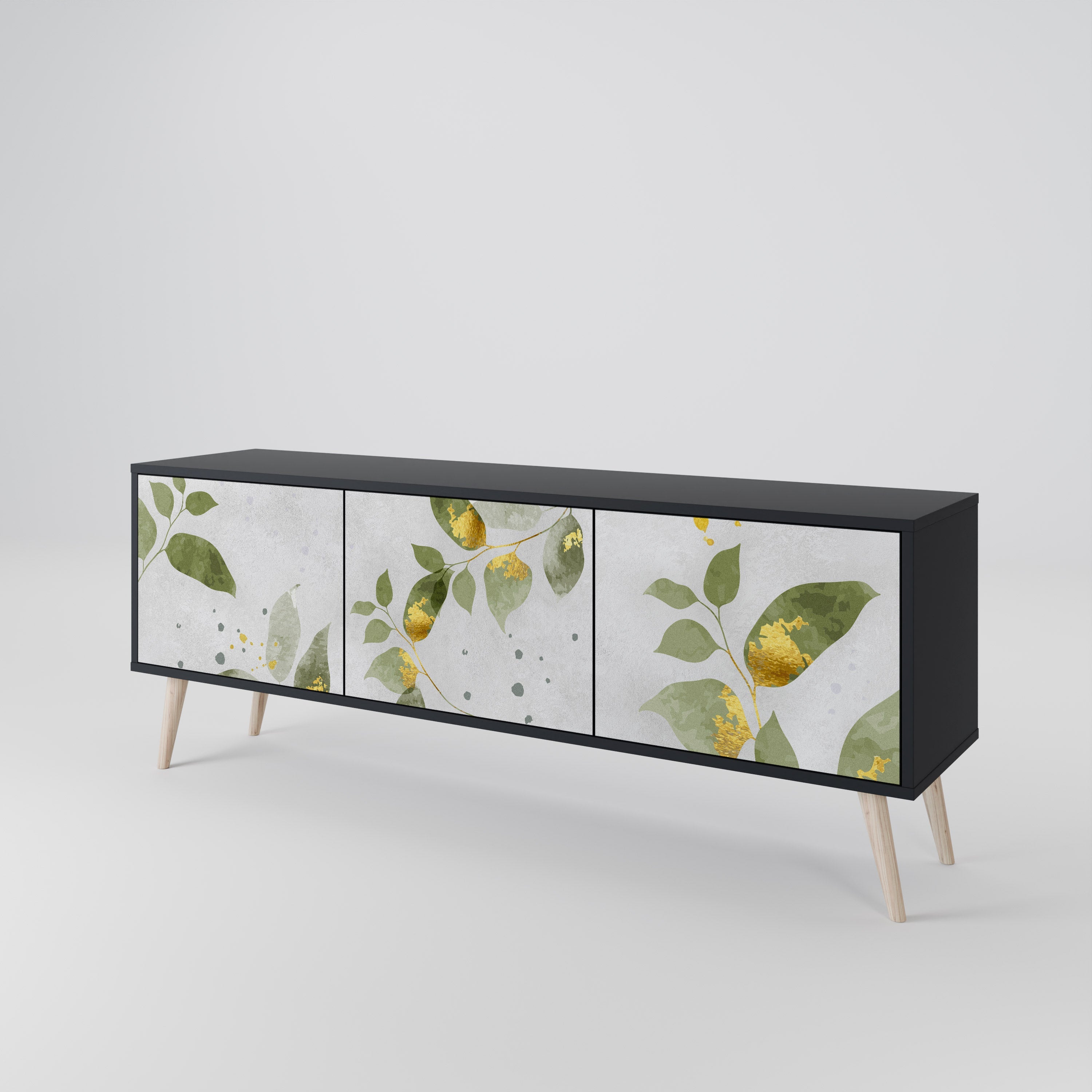 Meuble TV 3 portes ELEGANT BOTANICS finition noire