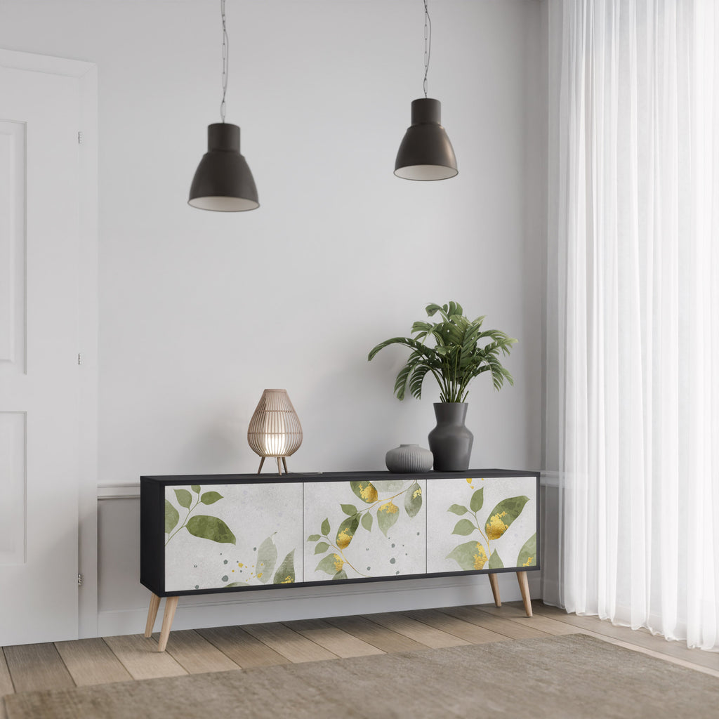 Meuble TV 3 portes ELEGANT BOTANICS finition noire