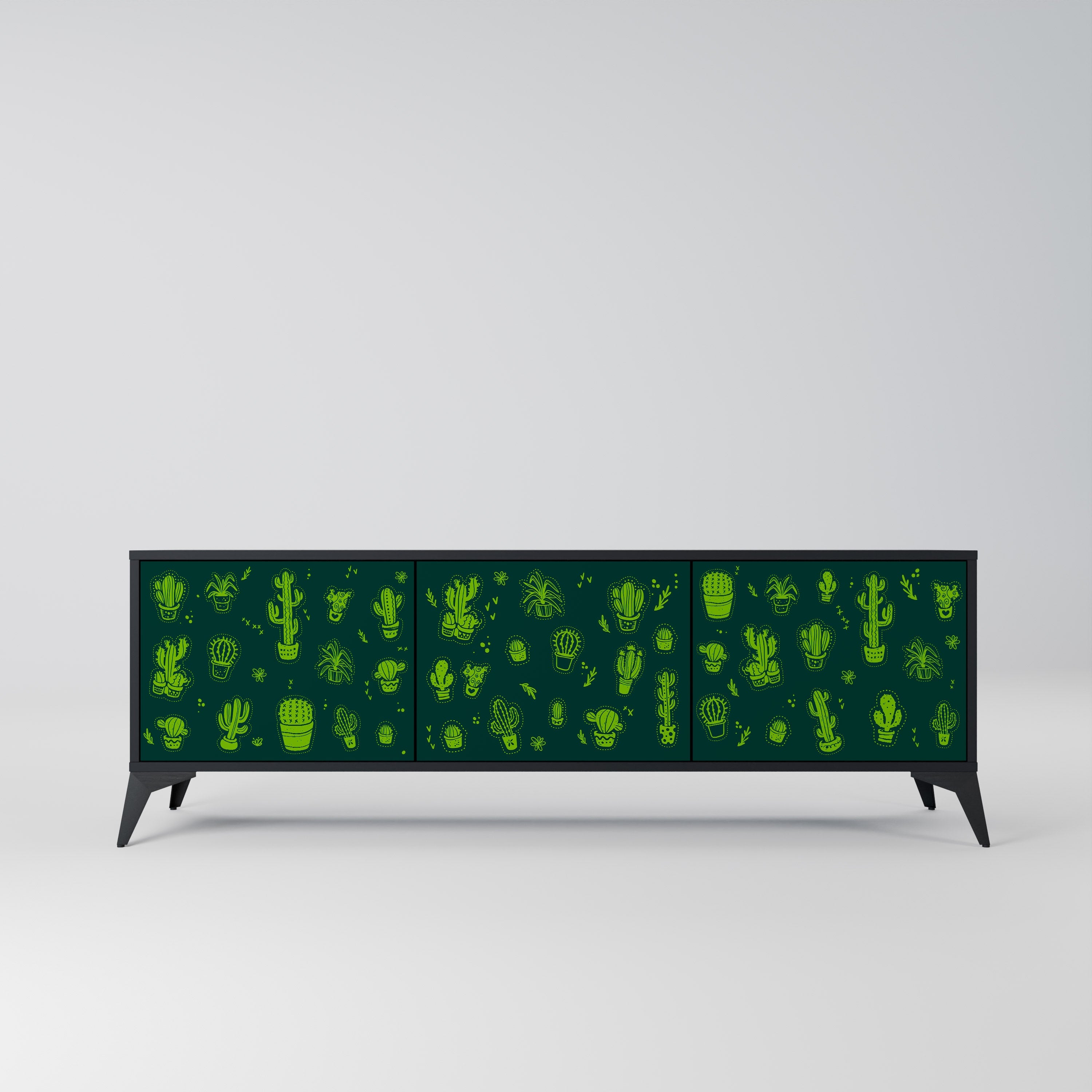 Meuble TV 3 portes DESERT GREEN finition noire