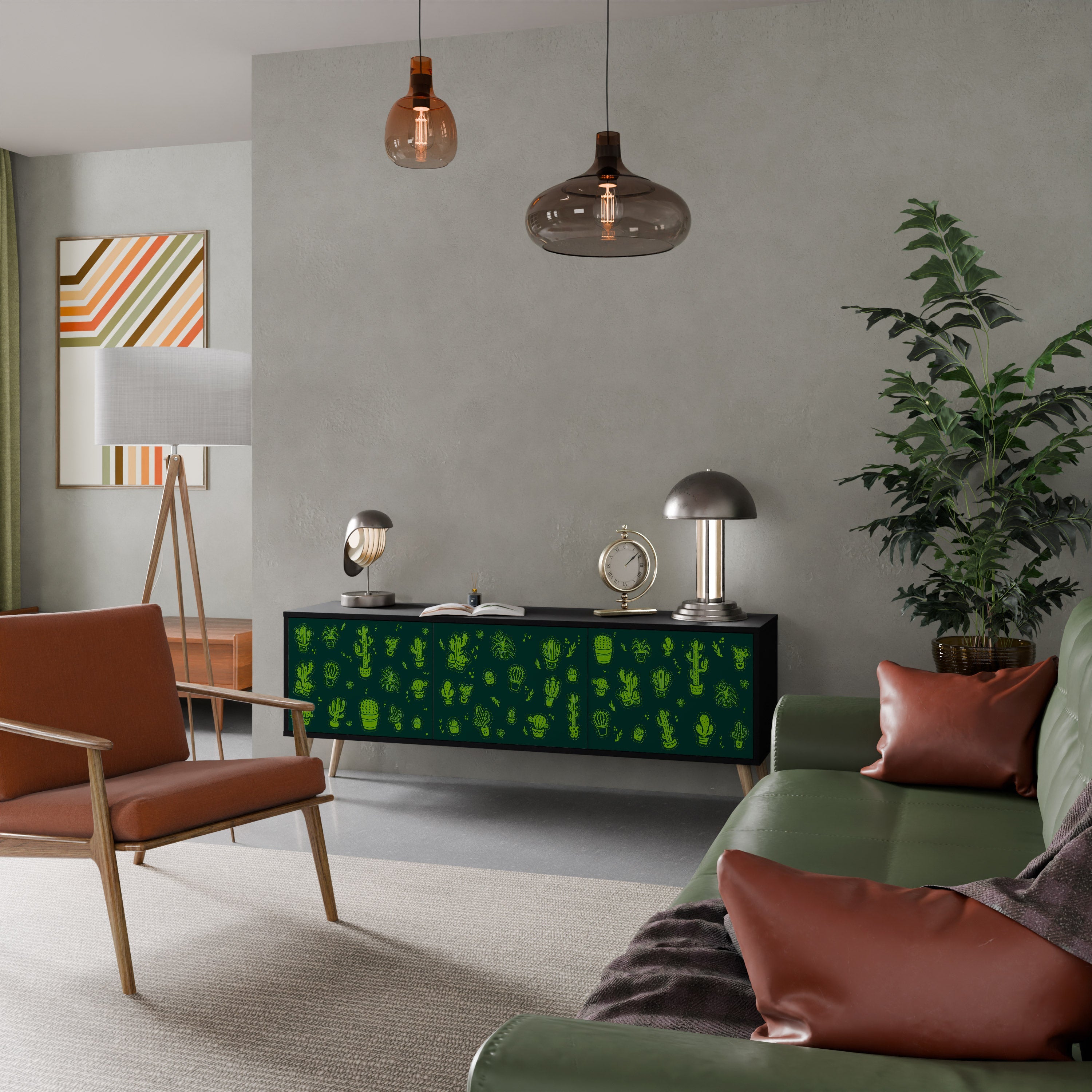 Meuble TV 3 portes DESERT GREEN finition noire