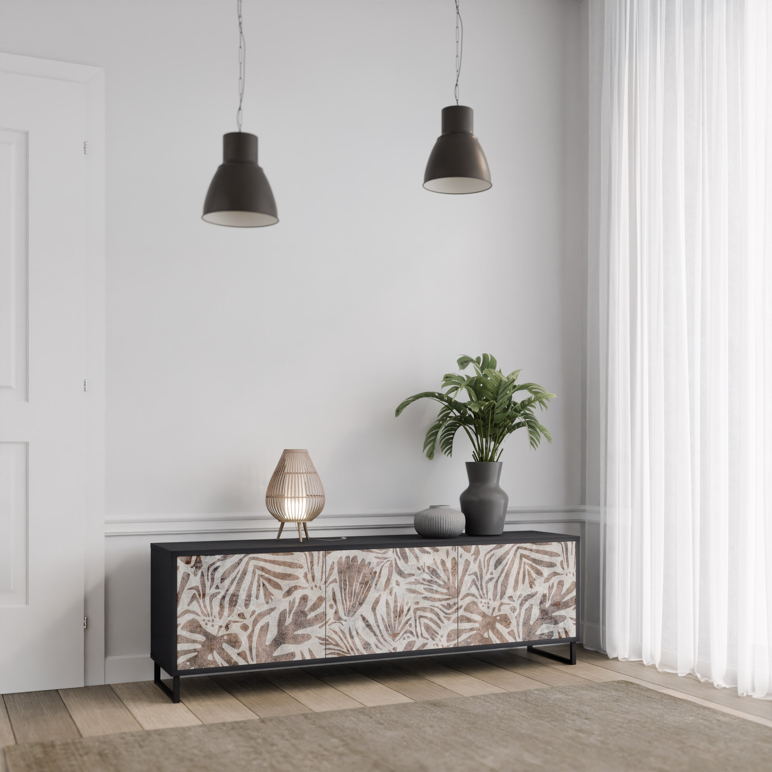 Meuble TV 3 portes PASSING TIME finition noire