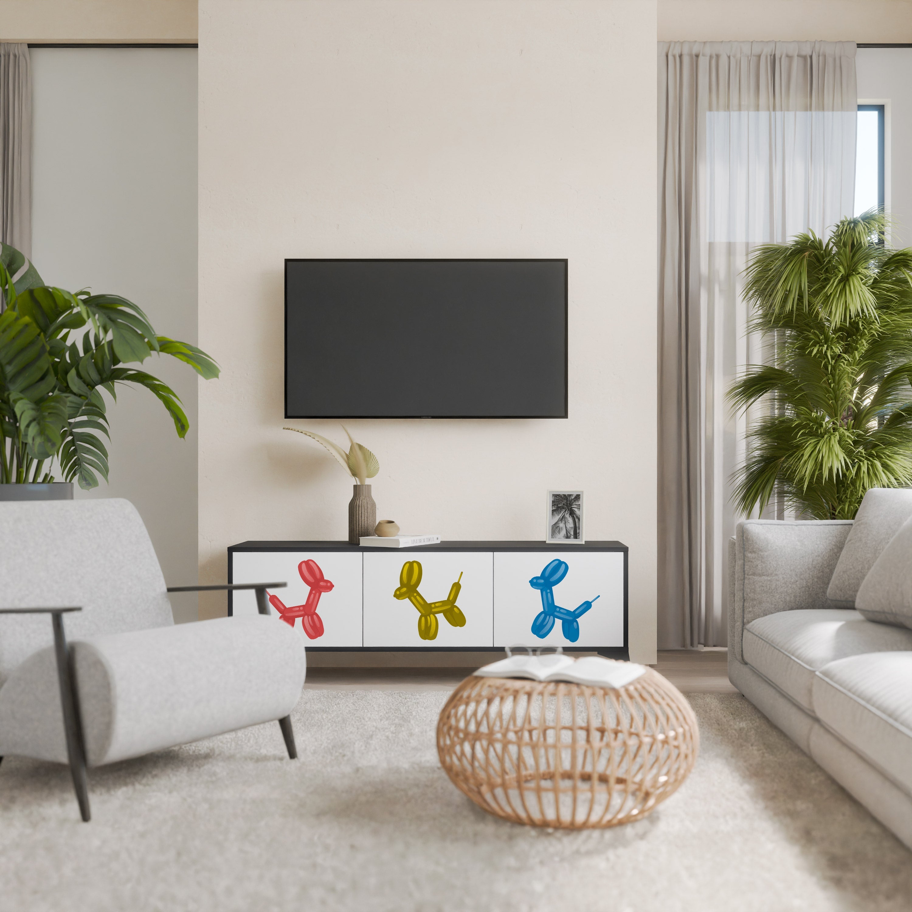 Meuble TV 3 portes CHILDHOOD MEMORY en finition noire