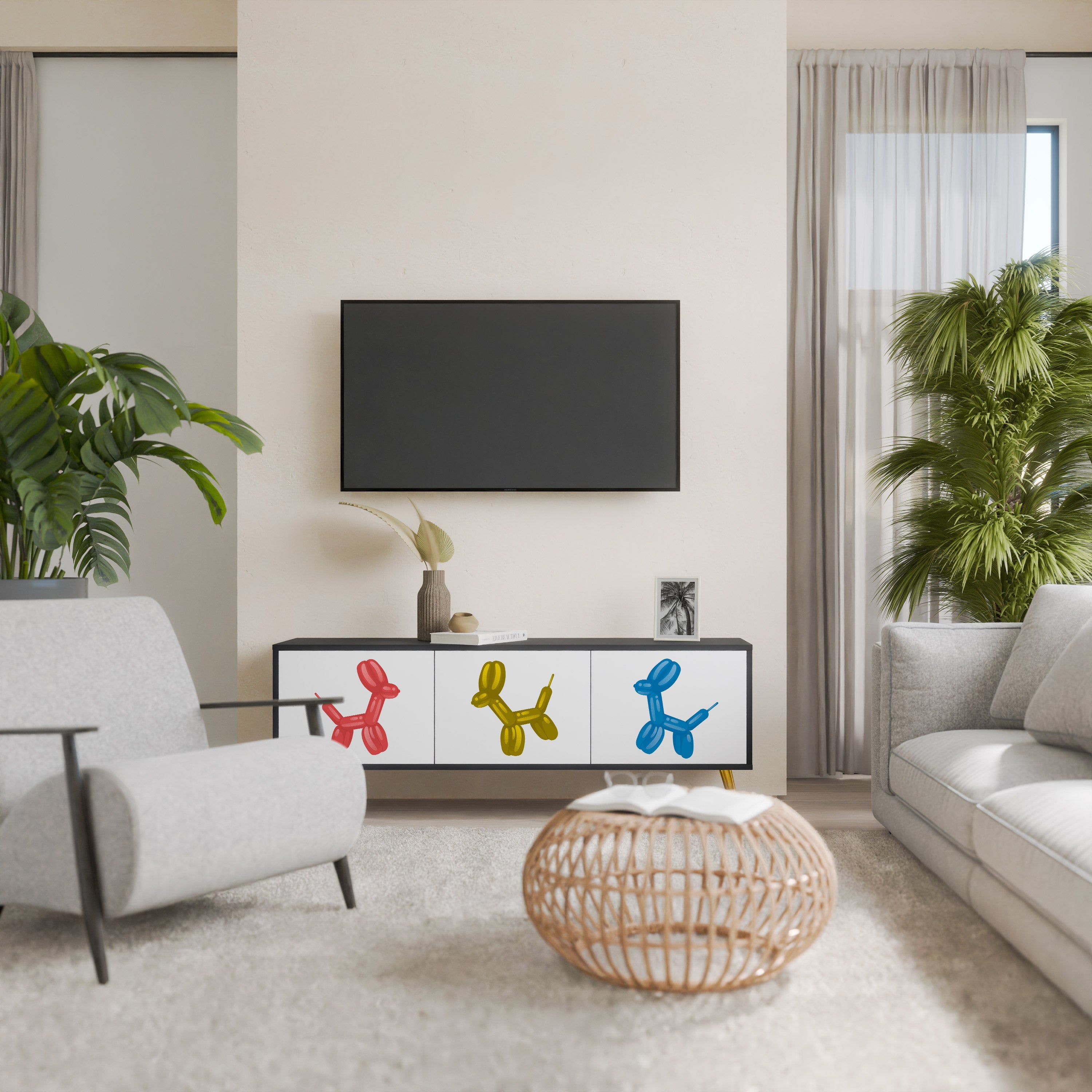 Meuble TV 3 portes CHILDHOOD MEMORY en finition noire