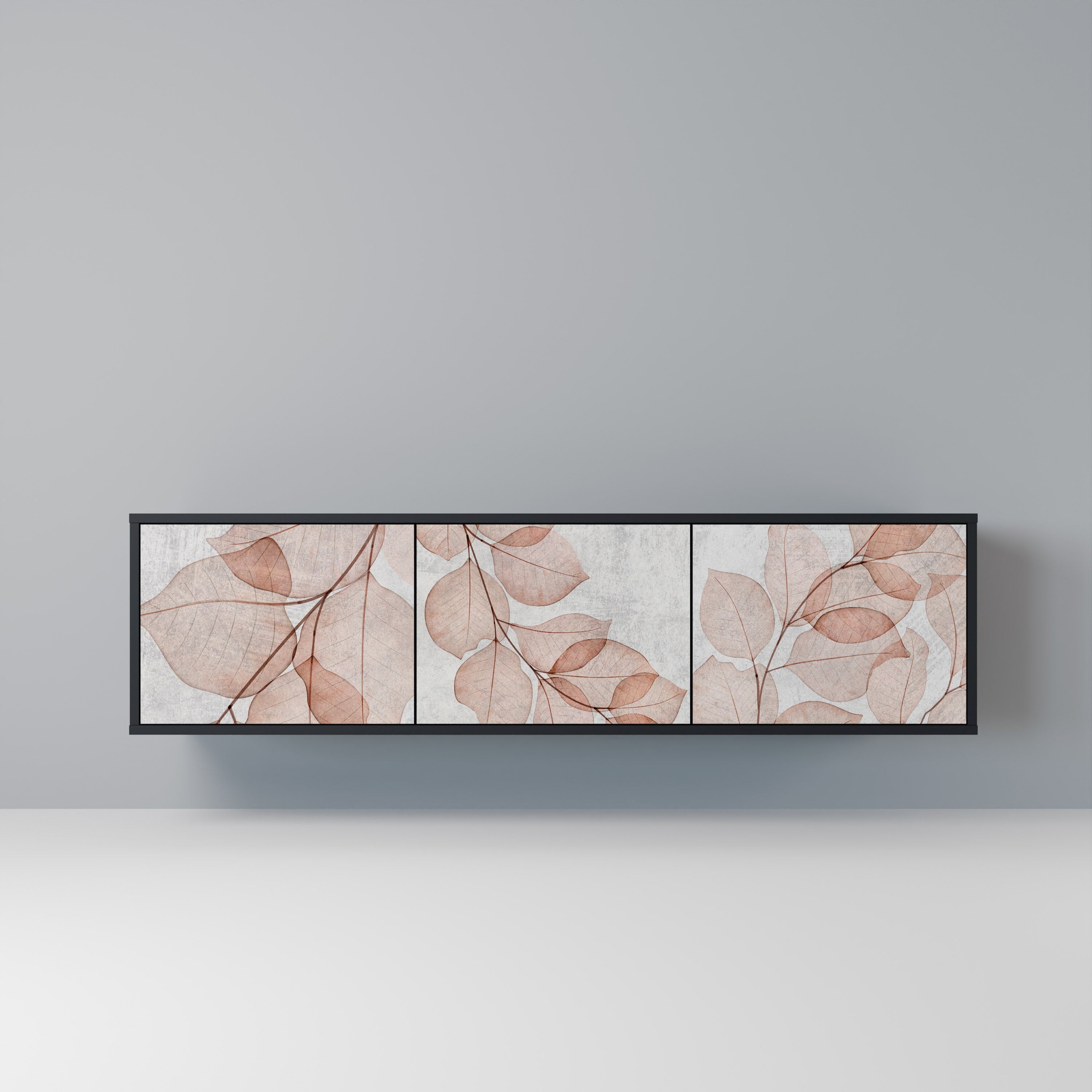 Meuble TV 3 portes AUTUMN FRAGILITY, finition noire