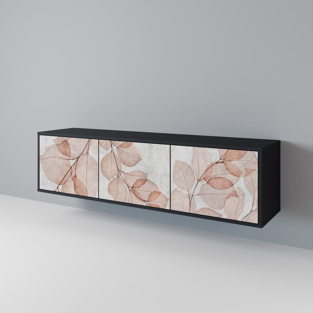 Meuble TV 3 portes AUTUMN FRAGILITY, finition noire