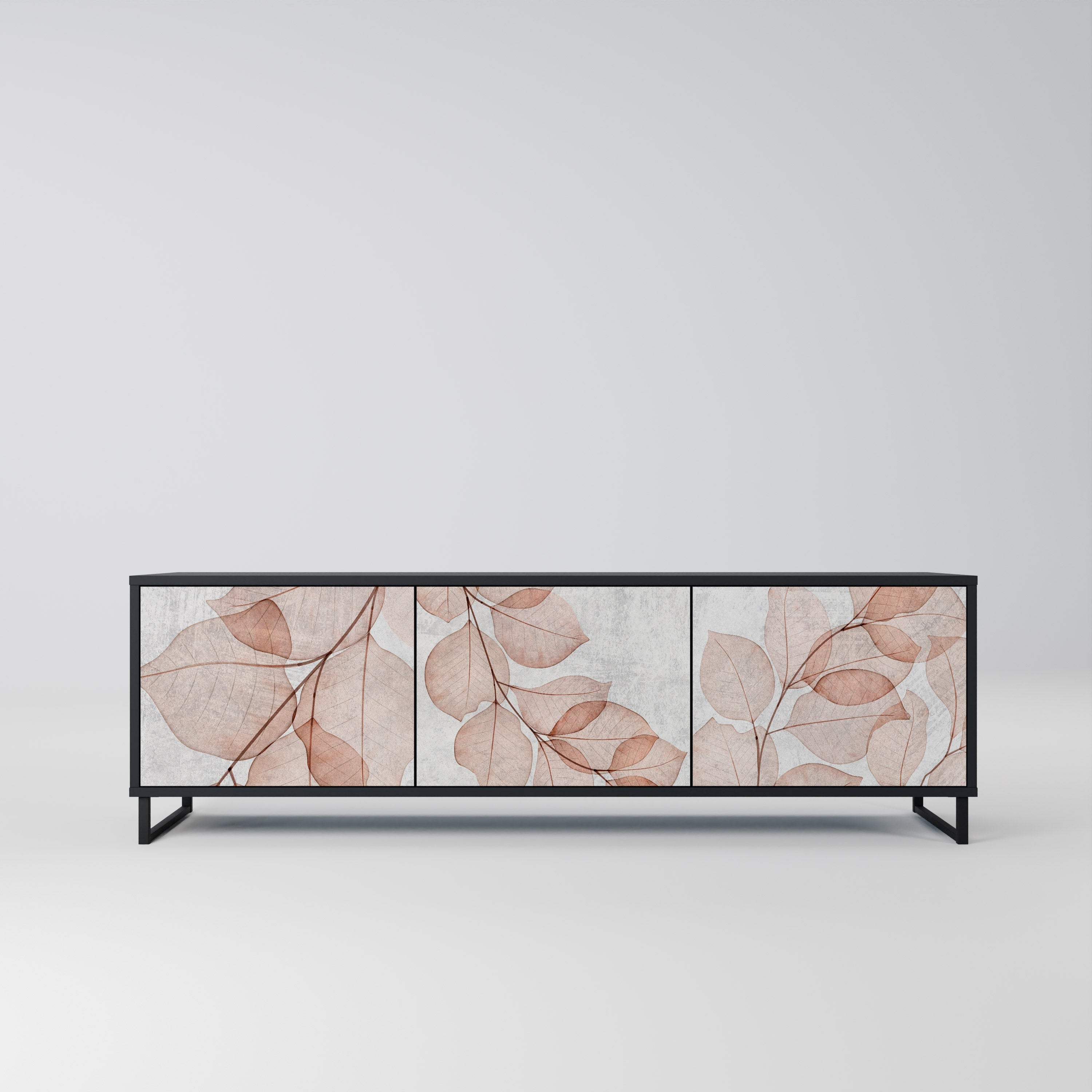 Meuble TV 3 portes AUTUMN FRAGILITY, finition noire