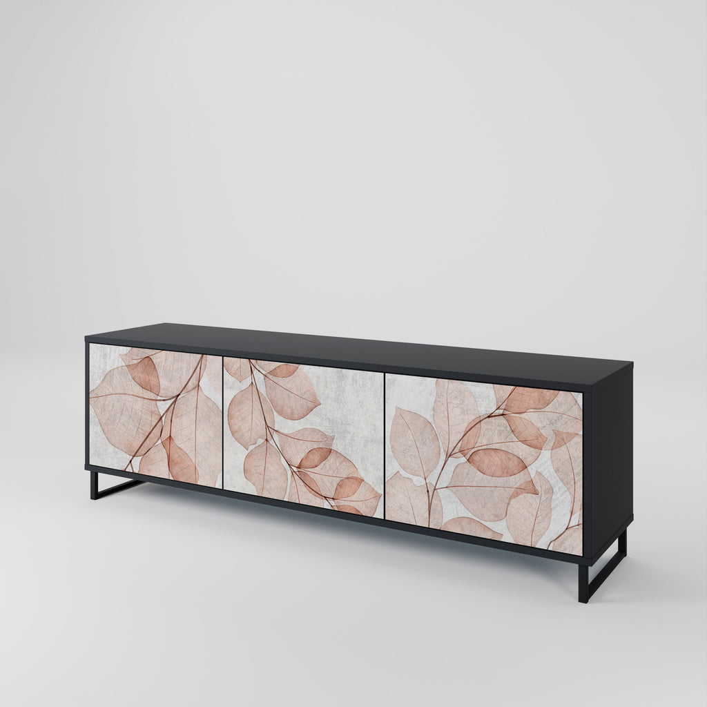 Meuble TV 3 portes AUTUMN FRAGILITY, finition noire
