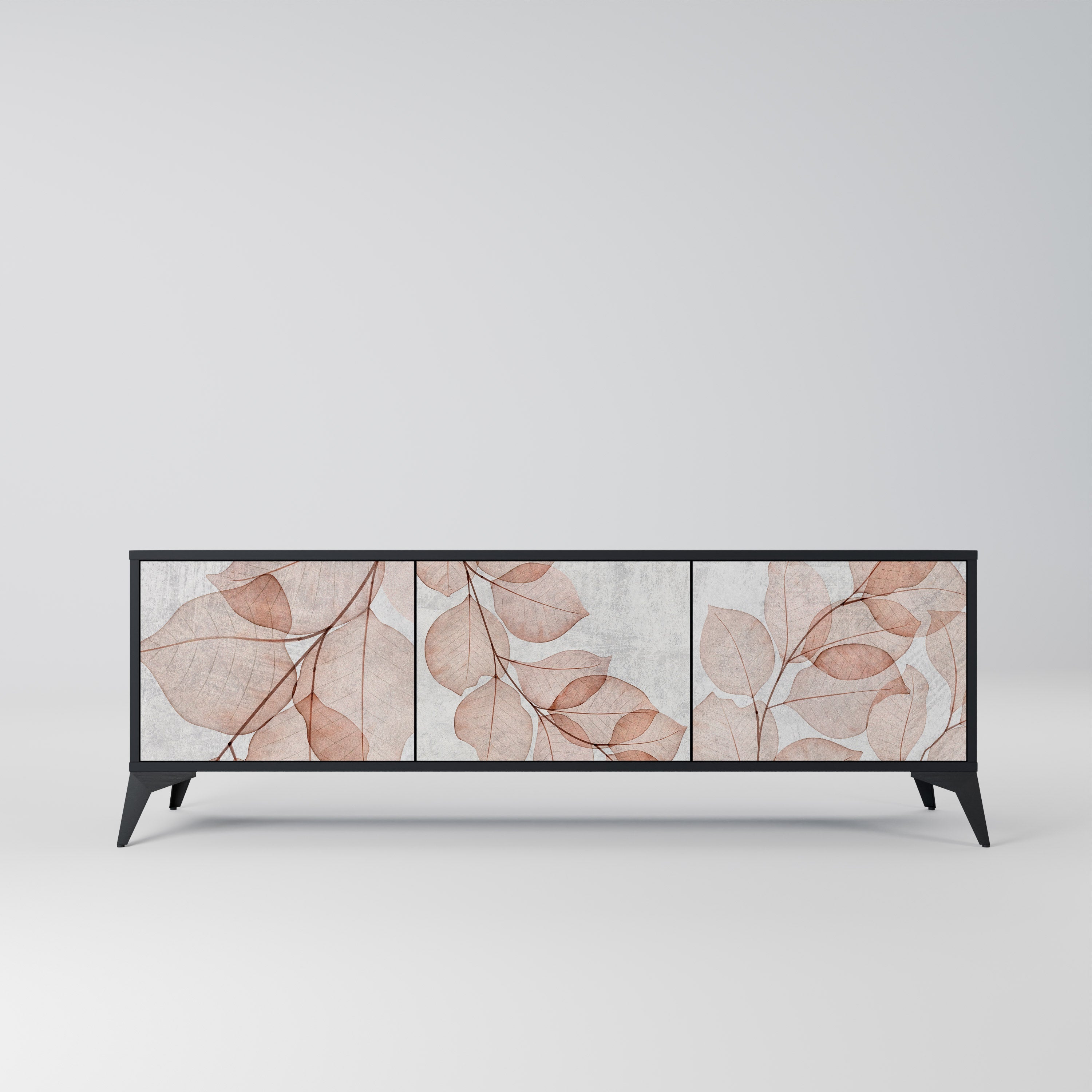 Meuble TV 3 portes AUTUMN FRAGILITY, finition noire