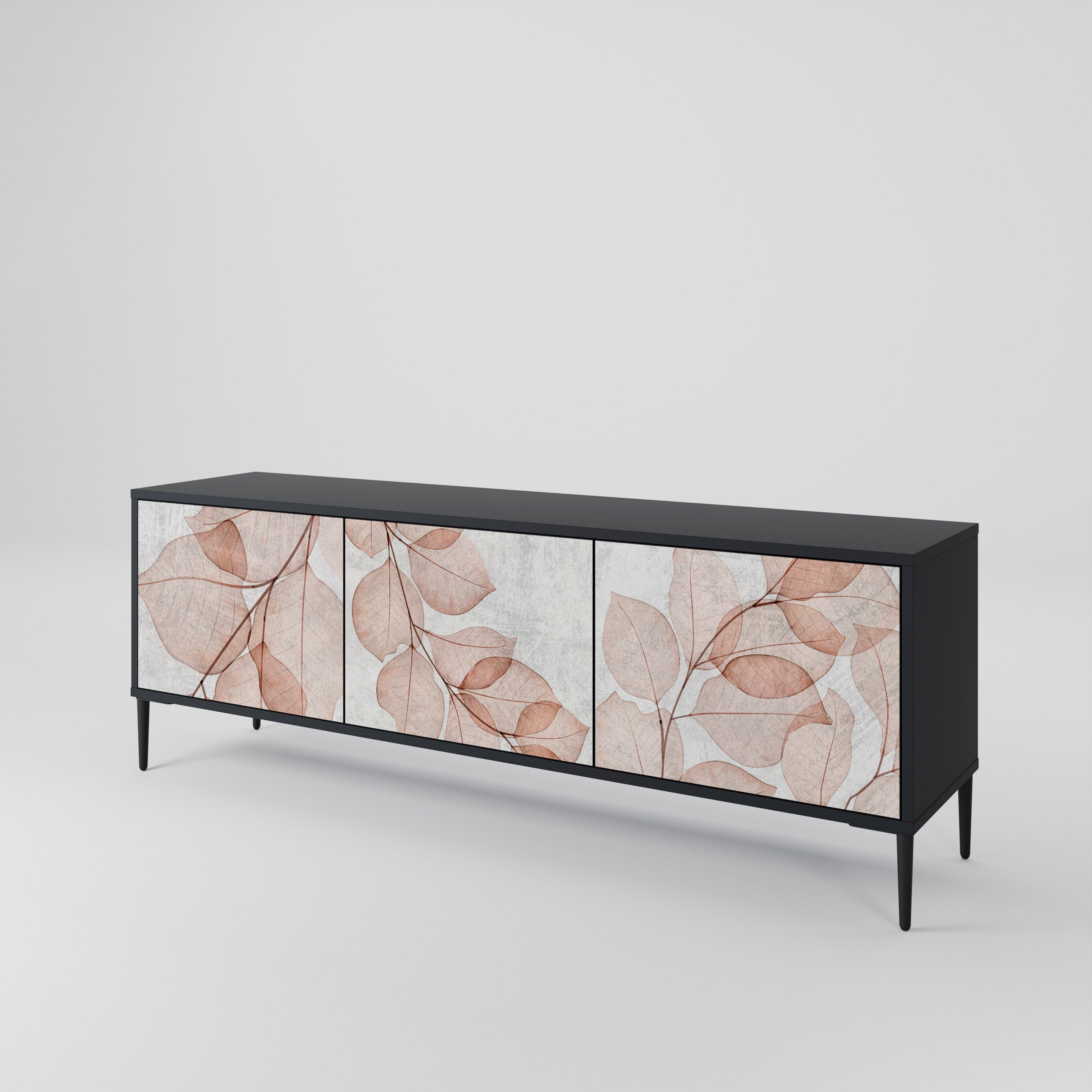 Meuble TV 3 portes AUTUMN FRAGILITY, finition noire