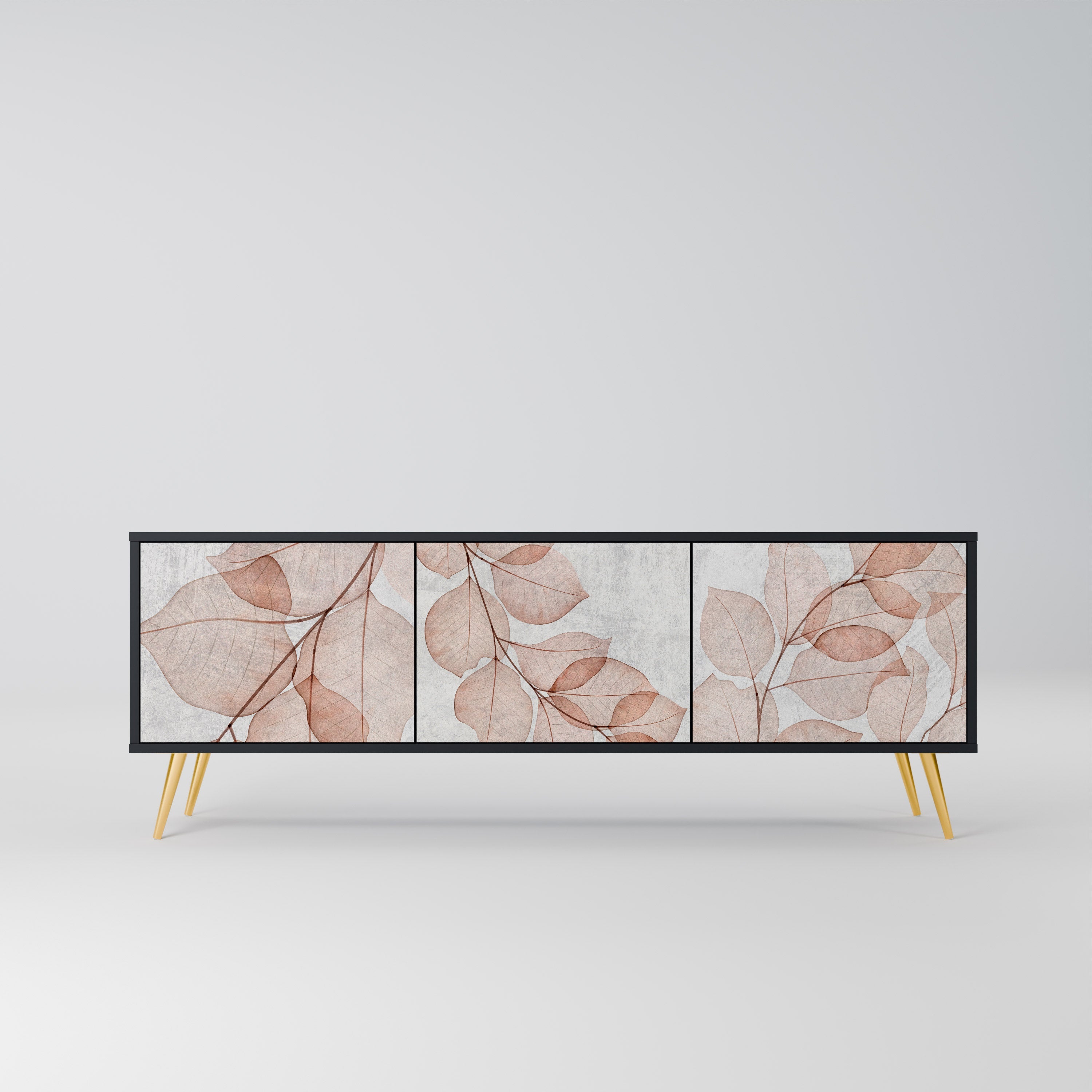 Meuble TV 3 portes AUTUMN FRAGILITY, finition noire