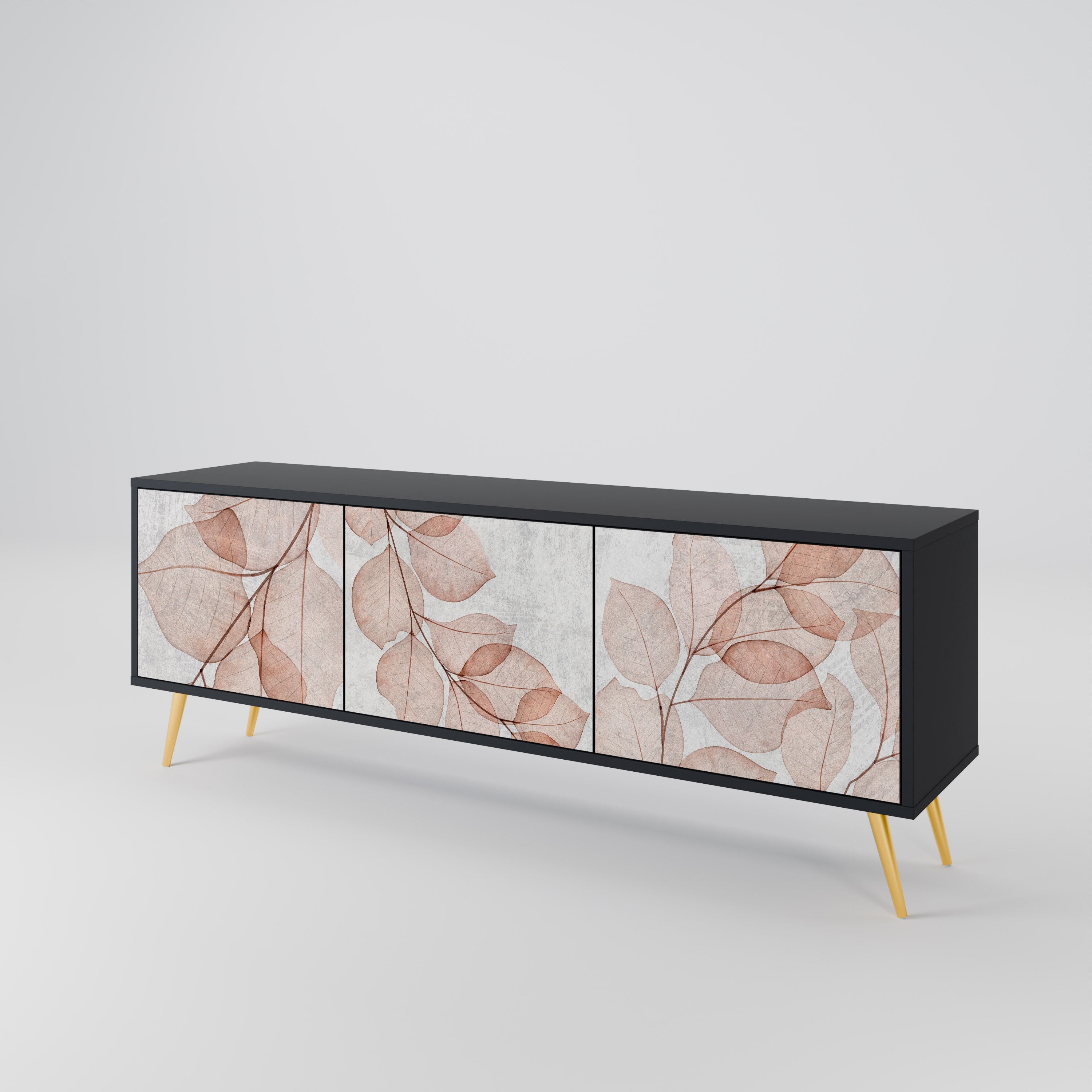 Meuble TV 3 portes AUTUMN FRAGILITY, finition noire